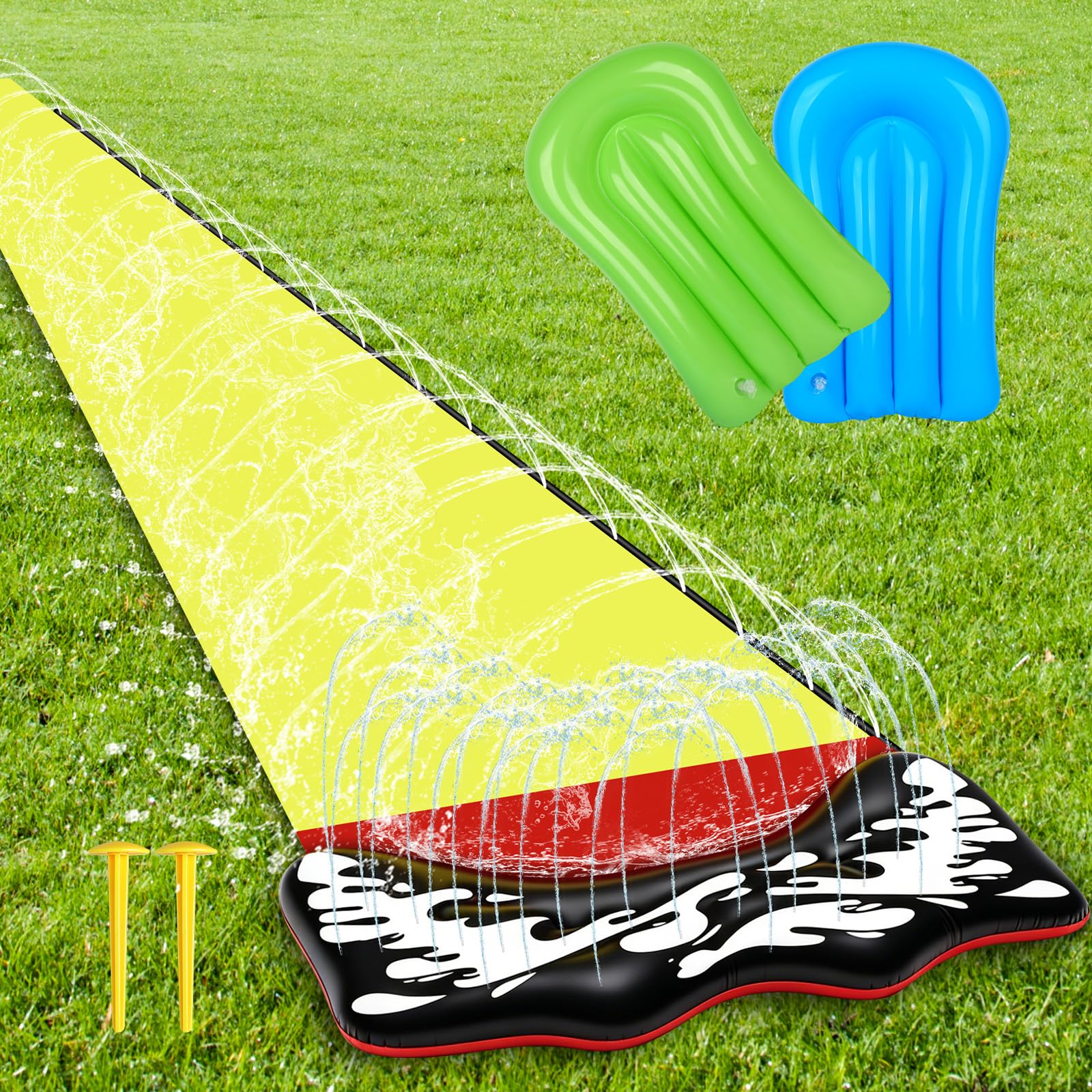 Wasserrutsche Garten für Kinder, 480 * 71cm Wasserrutschmatte mit 2 Bodyboards, Wasserrutsche Kinder Draußen, Sommer-Wasserspielzeug für Gärten Rasenflächen und den Außenbereich