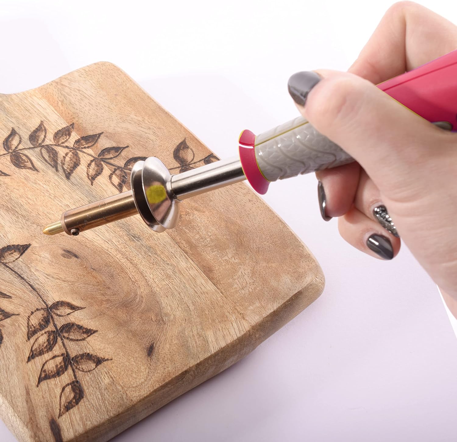 Vaessen Creative Wood Burning Pen Deluxe with 5 Tips, for All Kinds of Crafts, Creative Projects and Unique Creations, Leather Metal, Pink-Grey, One Size