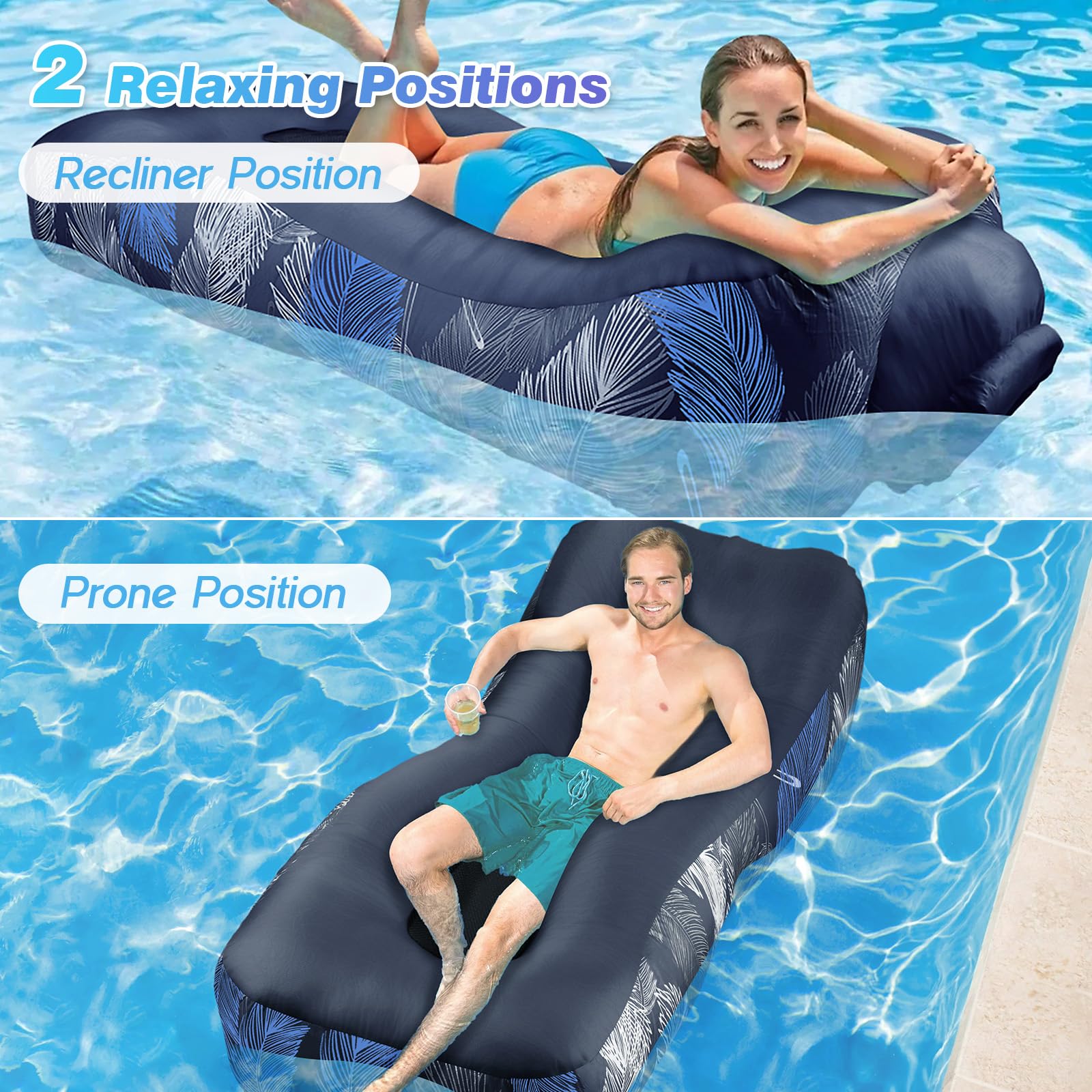 Aufblasbares Sofa - 195 x 70 cm Aufblasbare Couch Camping Sofa mit Mesh &Tragetasche Wasserdichte Handyhülle, Aufblasbares Luftsofa Air Lounger Tragbar Aufblasbar für Outdoor Strand (Marineblau)