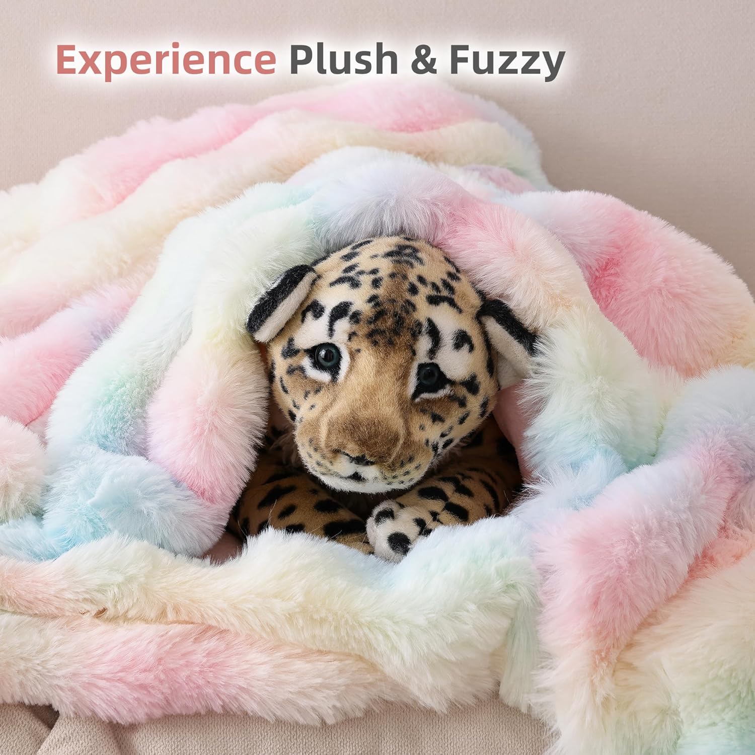 Smoofy Faux Fur Throw Blanket for Couch – Rainbow Fluffy Cozy Rabbit Fleece, Plush Soft Bubble Blanket for Sofa & Bed, for Mom, Warm Fuzzy Home Room Decor Throw 50" x 60" - Image 7