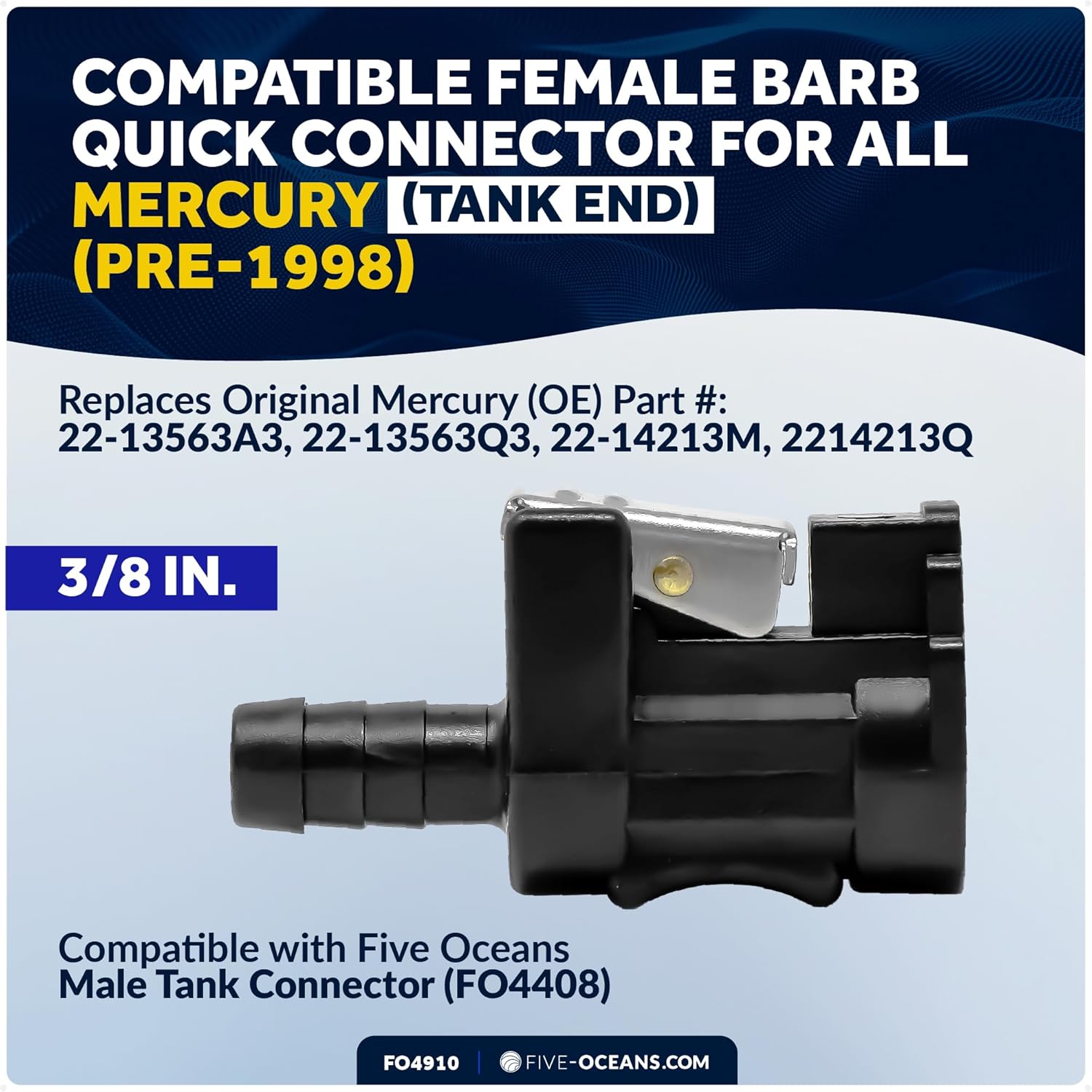 Five Oceans 3/8" Barb Female Fuel Line Connector Compatible with Mercury, Fits All Engine End and Tank End Male Fitting (Pre-1998) - FO4910