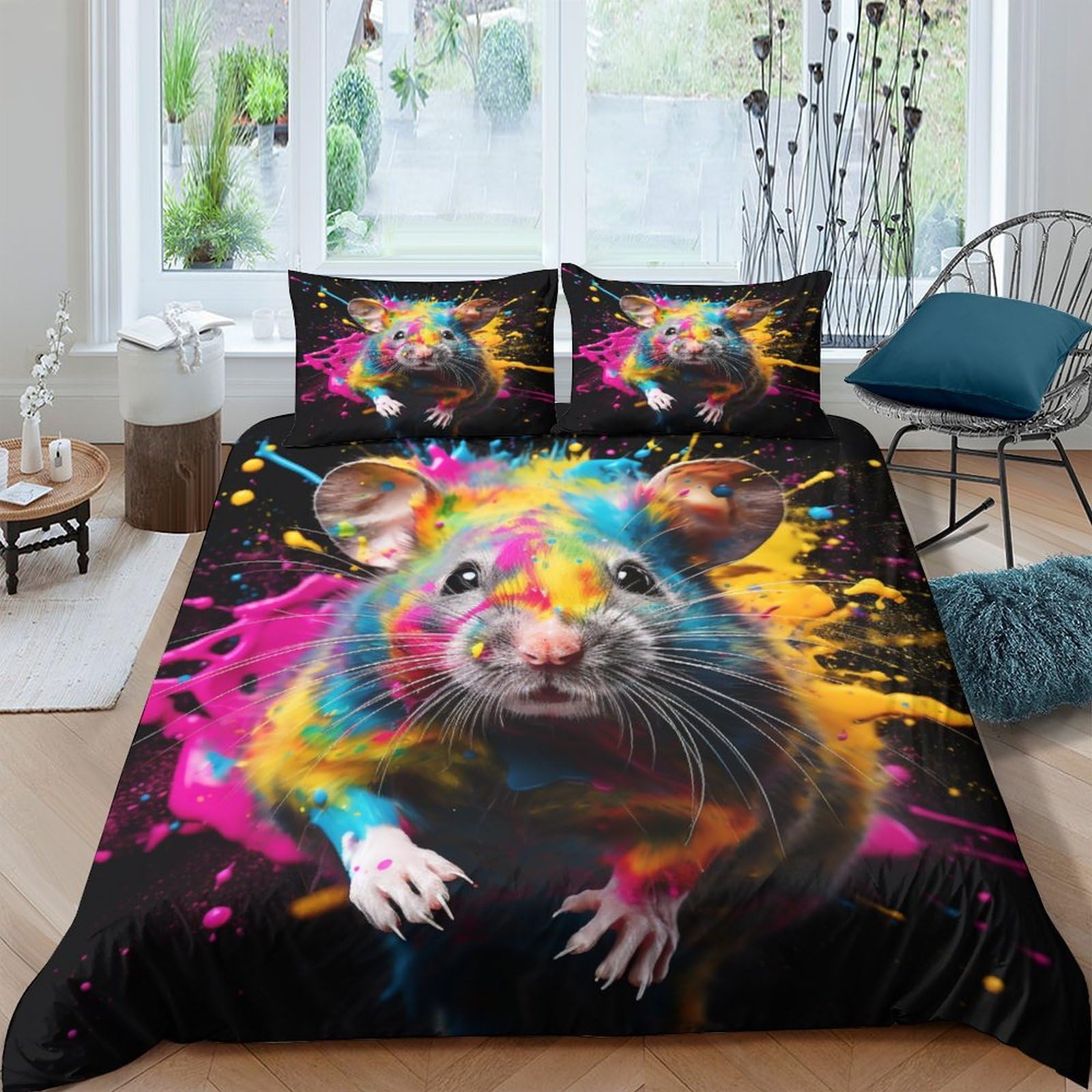 Housse de couette souris 200x200 cm avec taies d'oreiller en microfibre