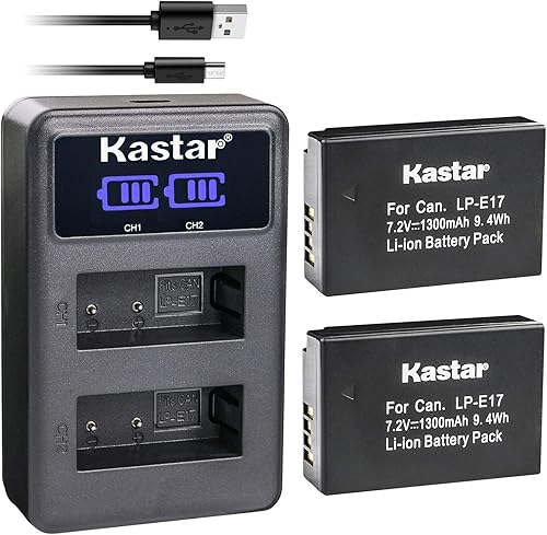 Kastar Batería x2 + cargador LCD dual para Canon LP-E17, Rebel SL2, Rebel T6i, T6s, Rebel T7i T8i, EOS M3, EOS M5, EOS M6 Mark II, EOS 77D, EOS