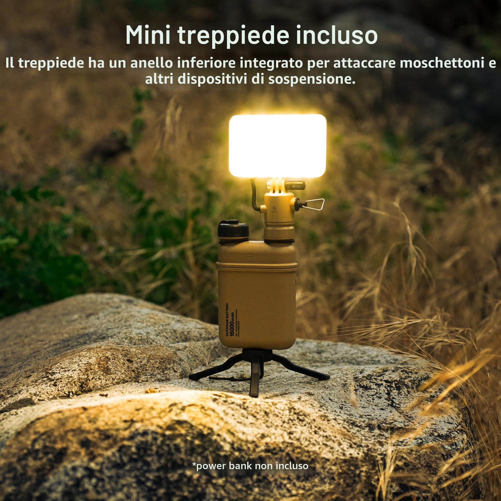 ELECOM Nestout, torcia a LED da campeggio con mini treppiede, dimmerabile con luce LED alimentata tramite USB, IP44, resistente all'acqua e alla polvere, 30-1000 lumen, lanterna portatile per power