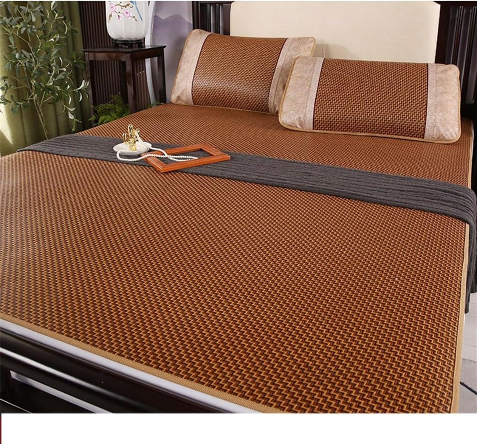 Materassino rinfrescante estivo, in rattan, pieghevole, in seta di ghiaccio, per letti singoli/matrimoniali, materasso estivo portatile leggero e traspirante (1,8 m x 2 m)