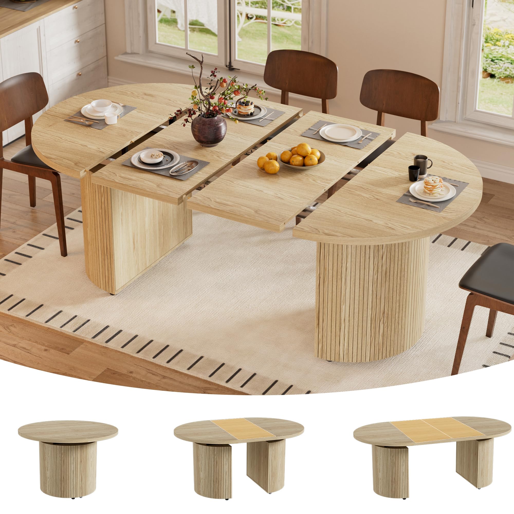 MSFE Mesa Comedor Extensible Mesa Redonda para 4-8 Personas Moderna Mesa de Cocina Ovalada Mesa Extensible Cocina Madera para la Sala de Estar y el Comedor, Sala de reuniones Ø100-180x100x75CM