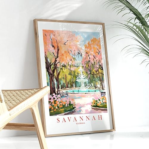 Miniatura 4 de ColorAndFlair Savannah Georgia Travel Print City Souvenir GA Green Teal Orange Pink Wall Art Landscape Retro Poster (11x14 inches)