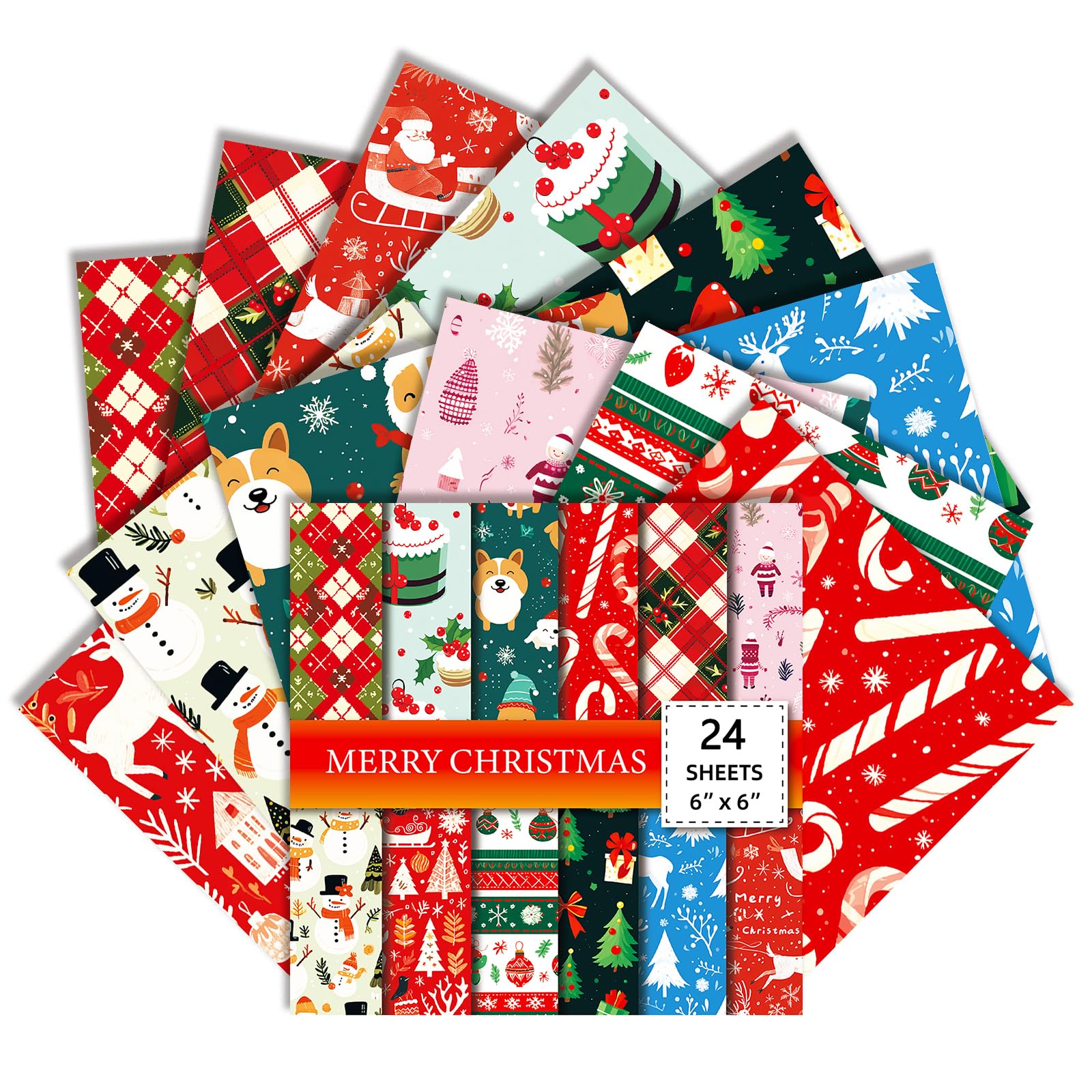 Christmas Scrapbook Paper 6x6 Inches 24 Sheets with 12 Festive Vintage Patterns Single Sided Cardstock for Holiday Cards, Journaling, and Crafting Supplies (T, 6×6)