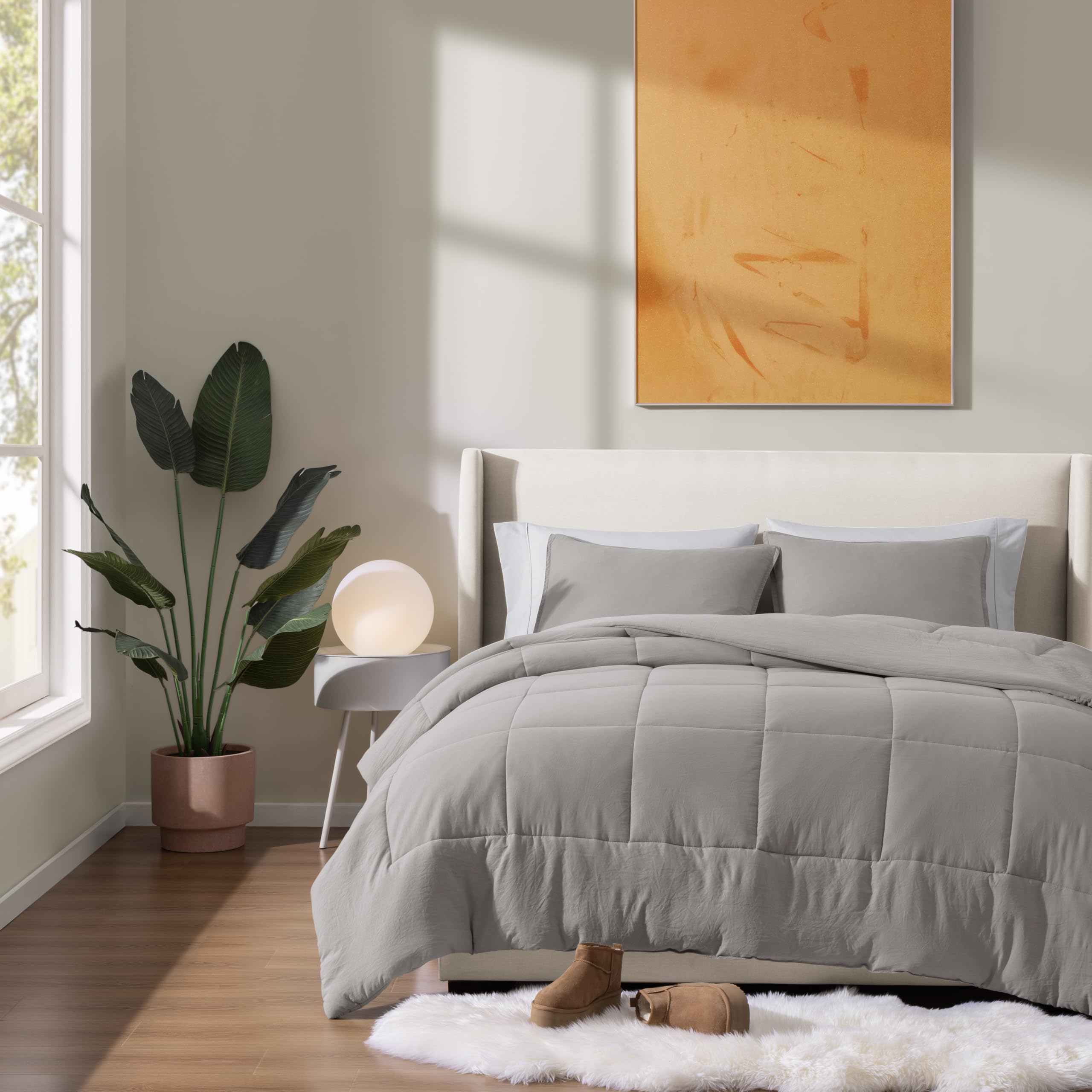 UGG Leonora - Juego de edredón con 2 fundas de almohada, manta ligera de plumón alternativo, reversible, acogedor, cálido, para todas las estaciones, lavable e hipoalergénico, tamaño matrimonial/Queen