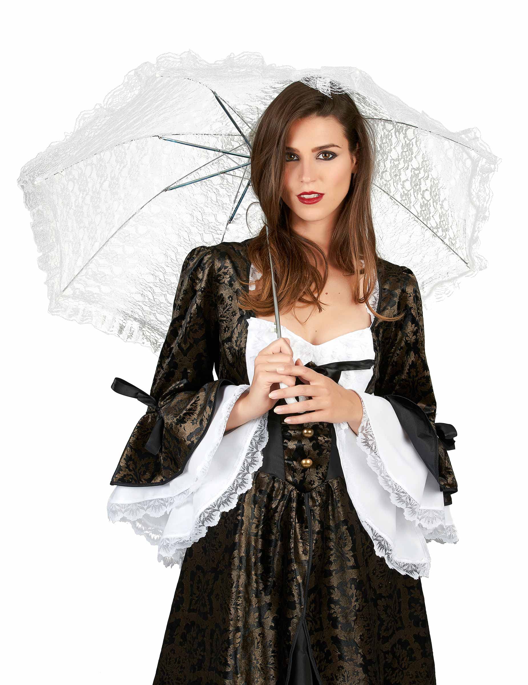 DEGUISE TOI - Ombrelle blanche imitation dentelle - Ombrelle - Taille Unique - Blanc - Accessoires pour déguisement - 100% Polyester - ombrelle : environ 80cm de diamètre, manche : environ 50cm de