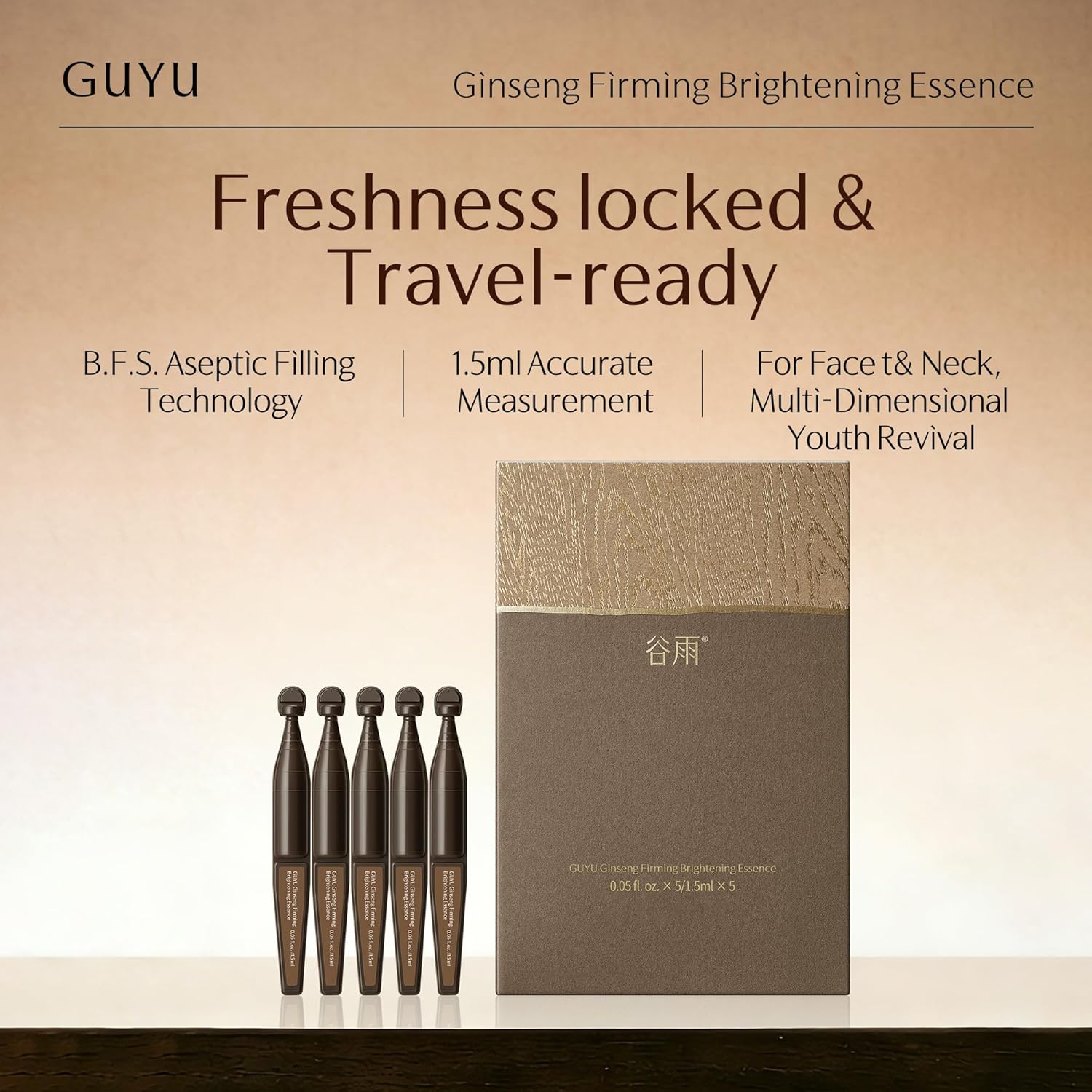 Ginseng Anti-Aging Serum for Face | GUYU Single-Use Ampoule | Peptides, Hyaluronic Acid, Panthenol, Ectoin, Beta Glucan | for Lifting, Firming, Smoothing Lines, Plumping (0.05 Fl Oz x 5pcs) - Image 6