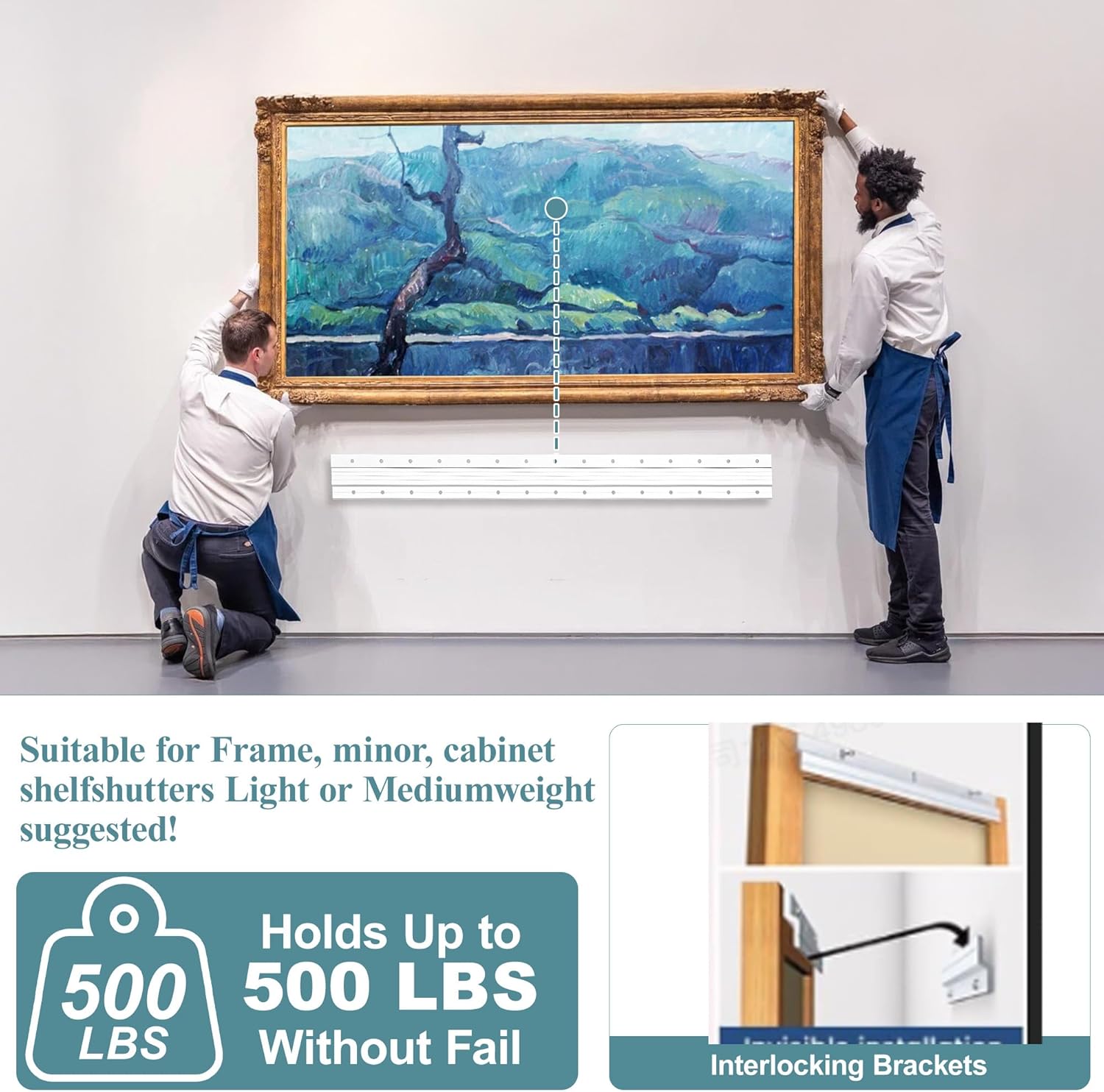 2 Pairs 49 inch French Cleats , Load 500Lbs Heavy Duty Mirror Mounting Hardware, Z-Clips Interlocking Wall Mount Bracket Hardware Kit for Mirror, Picture, Canva, Wall Cabinet, Headboard, Art, Frame