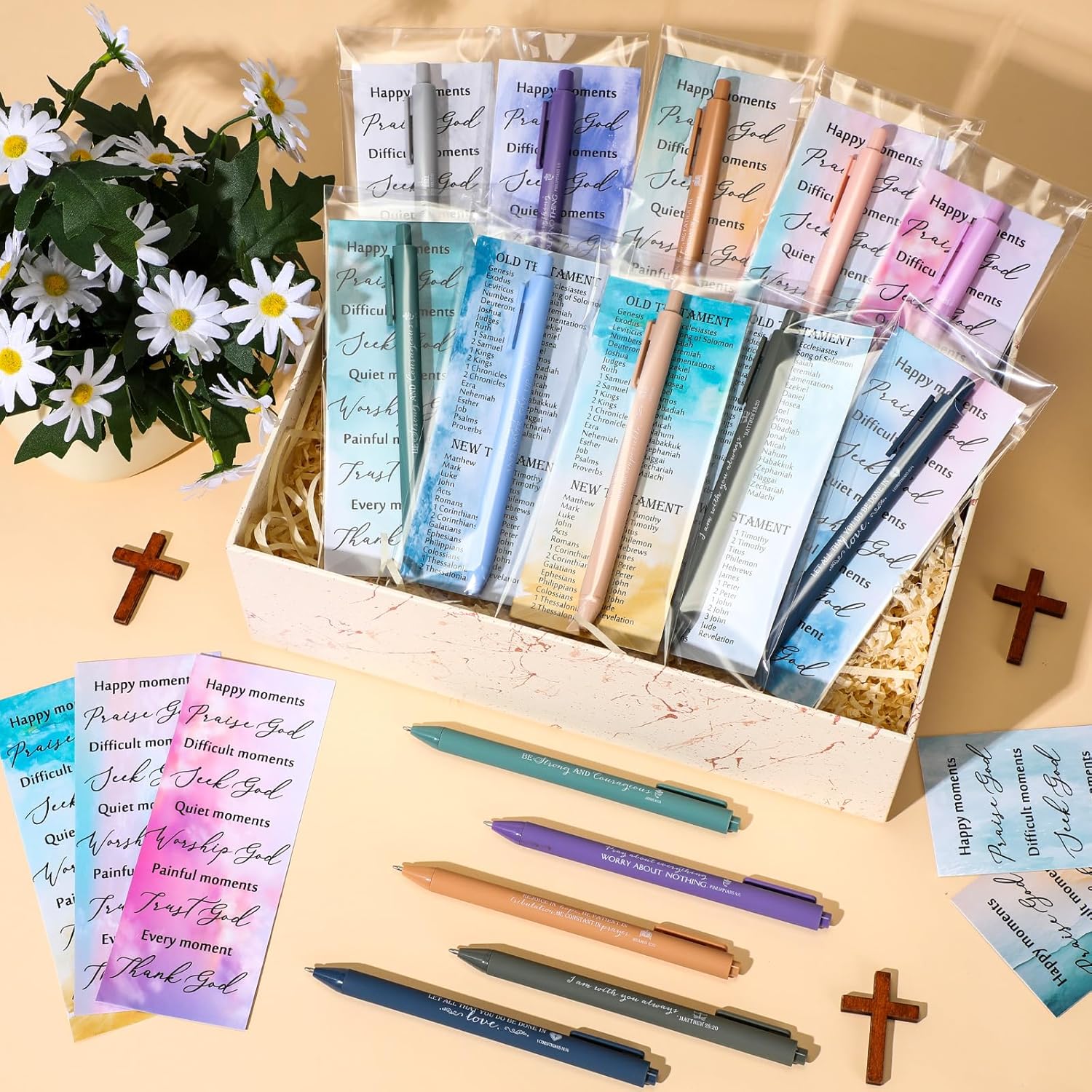 100 Sets Christian Gifts Pens with Scripture Bookmarks for Women Church Members Bulk Religious Party Favors Bible Study Group Gifts - Image 5