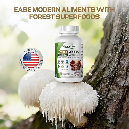 Miniatura 8 de Suplemento de hongo de melena de león 22 en 1 con Ashwagandha  Pimienta negra para apoyo al bienestar, complejo de hongos con pavo, cola, reishi,