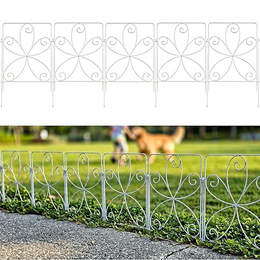 ShopLaLa Garden Fence (10 Panels) 12.5in(L) x 16.5in(H) Rustproof White Metal Floral Wire Animal Barrier Fencing for Dogs, Decorative Flower Bed Edging Landscape Border Lawn Yard Patio Outdoor Decor