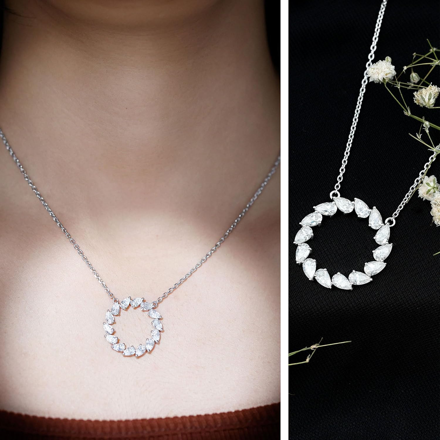 Certified 2.6 Carat Moissanite Eternity Necklace in Silver, D-Vs1 Quality, Moissanite Circle Necklace - Gift For Women - Image 2