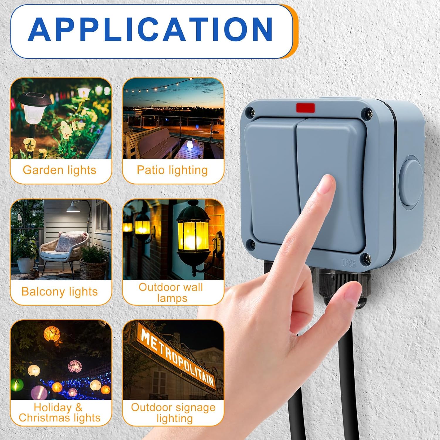 NineLeaf 2PK IP66 Waterproof Switch,1gang 2way &2gang 2way Outdoor Light Switch for for Garden, Balcony, Garage, Corridor(1Gang&2Gang 10A Grey)