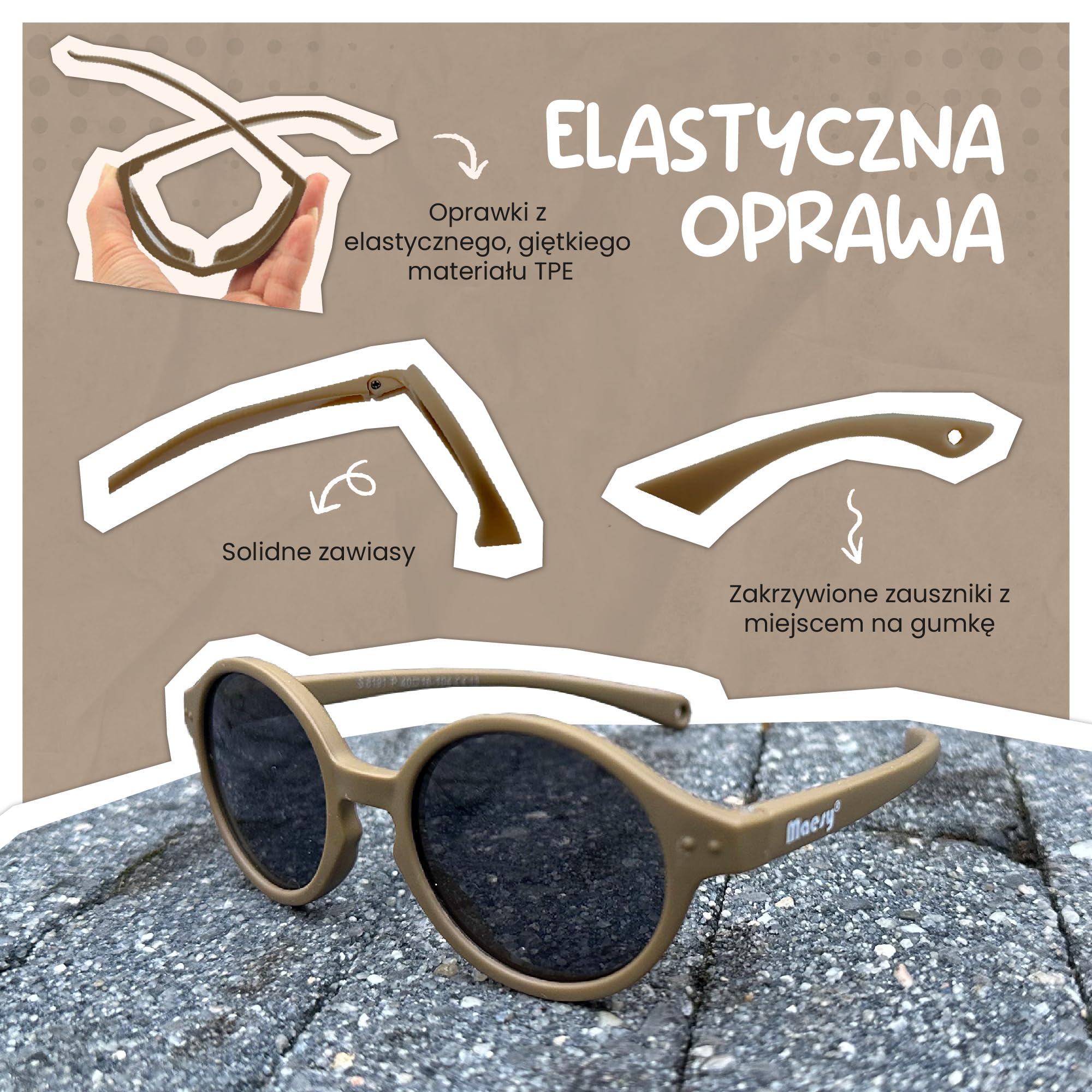 dziecięce okulary przeciwsłoneczne Noah - 0-2 lata - elastyczne, zginane - regulowana gumka - polaryzacja UV400 - dla chłopców i dziewczynek - owalne