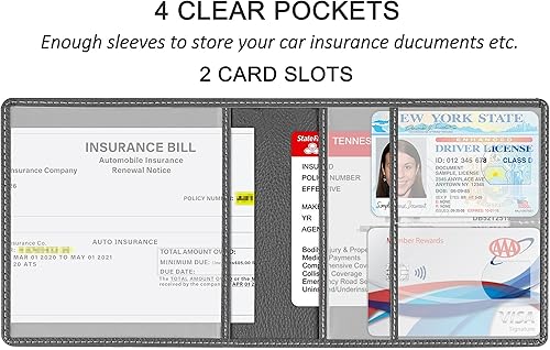 Miniatura 9 de Soporte para registro y seguro de automóvil, de piel sintética de alta calidad, organizador de automóvil, para hombres y mujeres, cartera