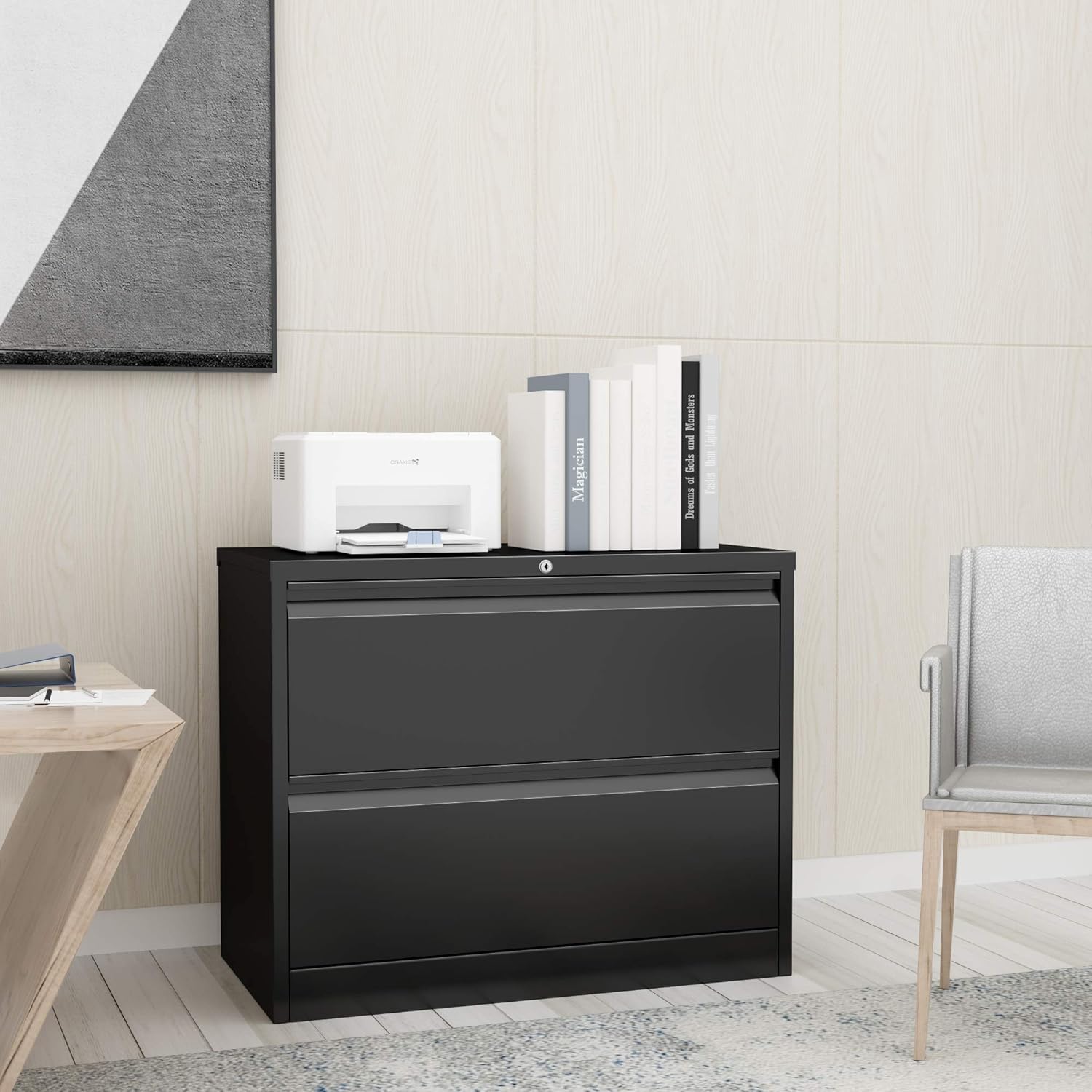 STEELCUBE 2 Drawer Lateral File Cabinet, 2 Drawer Lateral File Cabinet with Lock, Metal Lateral File Cabinet for Home and Office. (Black) : Office Products