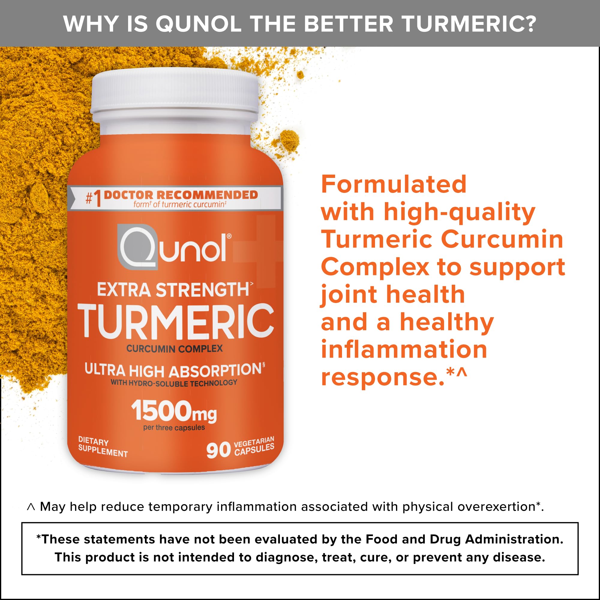 Qunol Turmeric Curcumin 1500mg, Ultra High Absorption Supplement, 90 Count — Amazon image 3