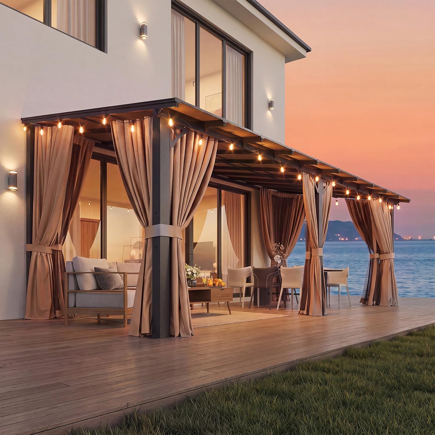 Aoxun G30059 20x10 Lean-to Gazebo Review: Wall-Mounted Pergola with Curtains and Netting image 8