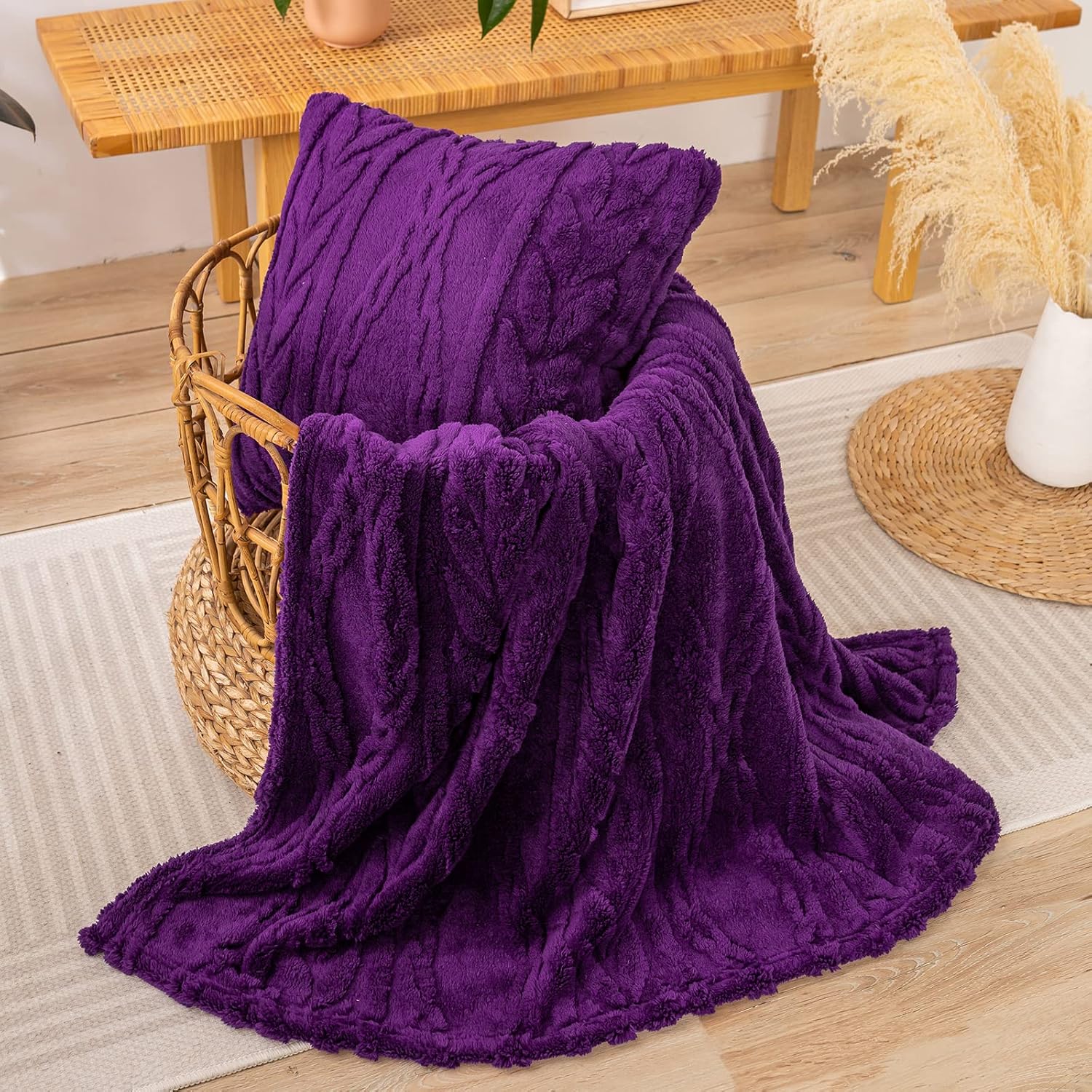 YUSOKI Sherpa Throw Blanket-3D Stylish Design Super Soft Fuzzy Cozy Warm Blanket Thick Plush Fluffy Furry Blankets for Teen Girls Women Couch Bed Sofa Chair Men Boys Gift (Purple,50"x65") - Image 4