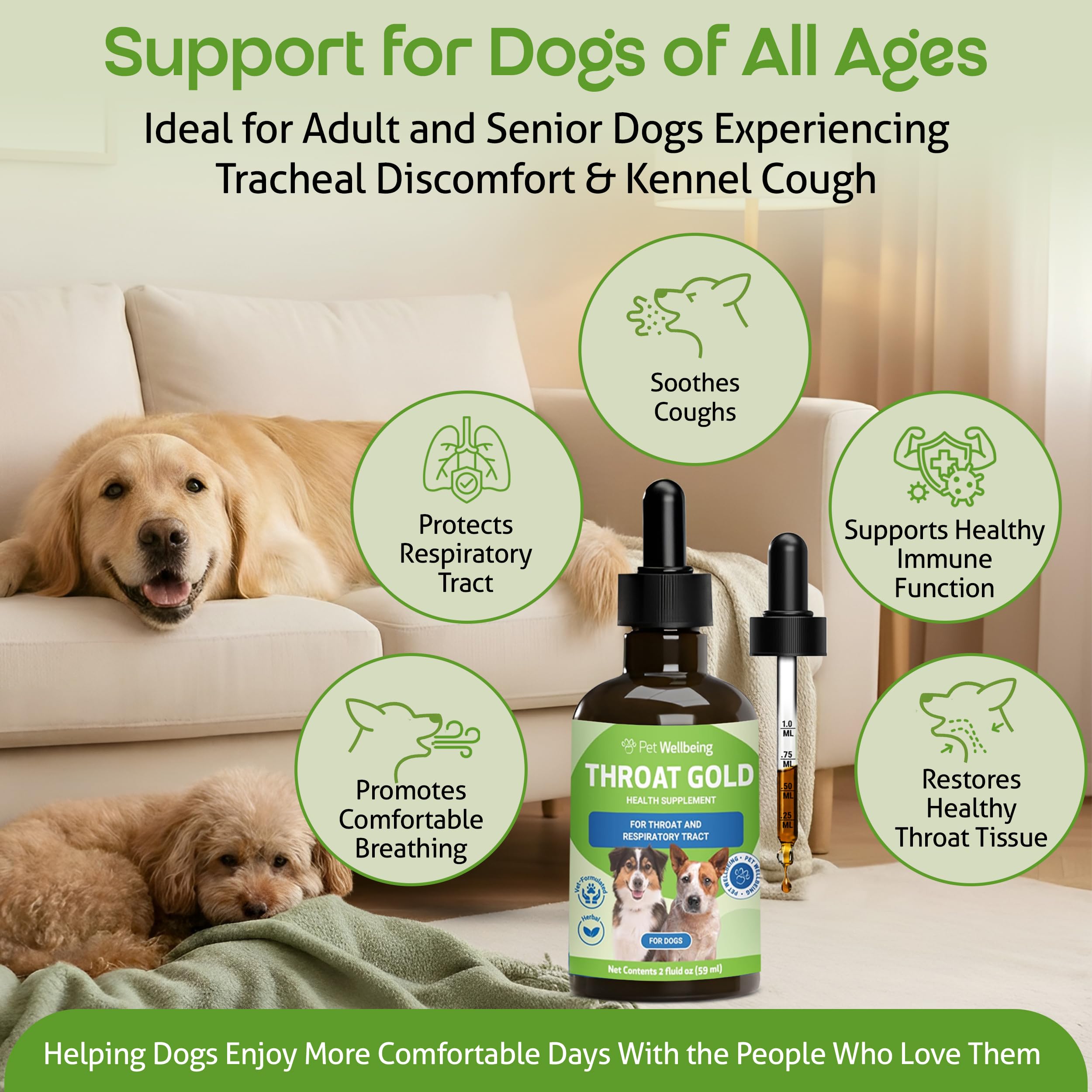 Pet Wellbeing Oro Gola per I Cani - La Tosse A Base di Erbe Naturali, La Gola E Il Supporto Respiratorio per I Cani -