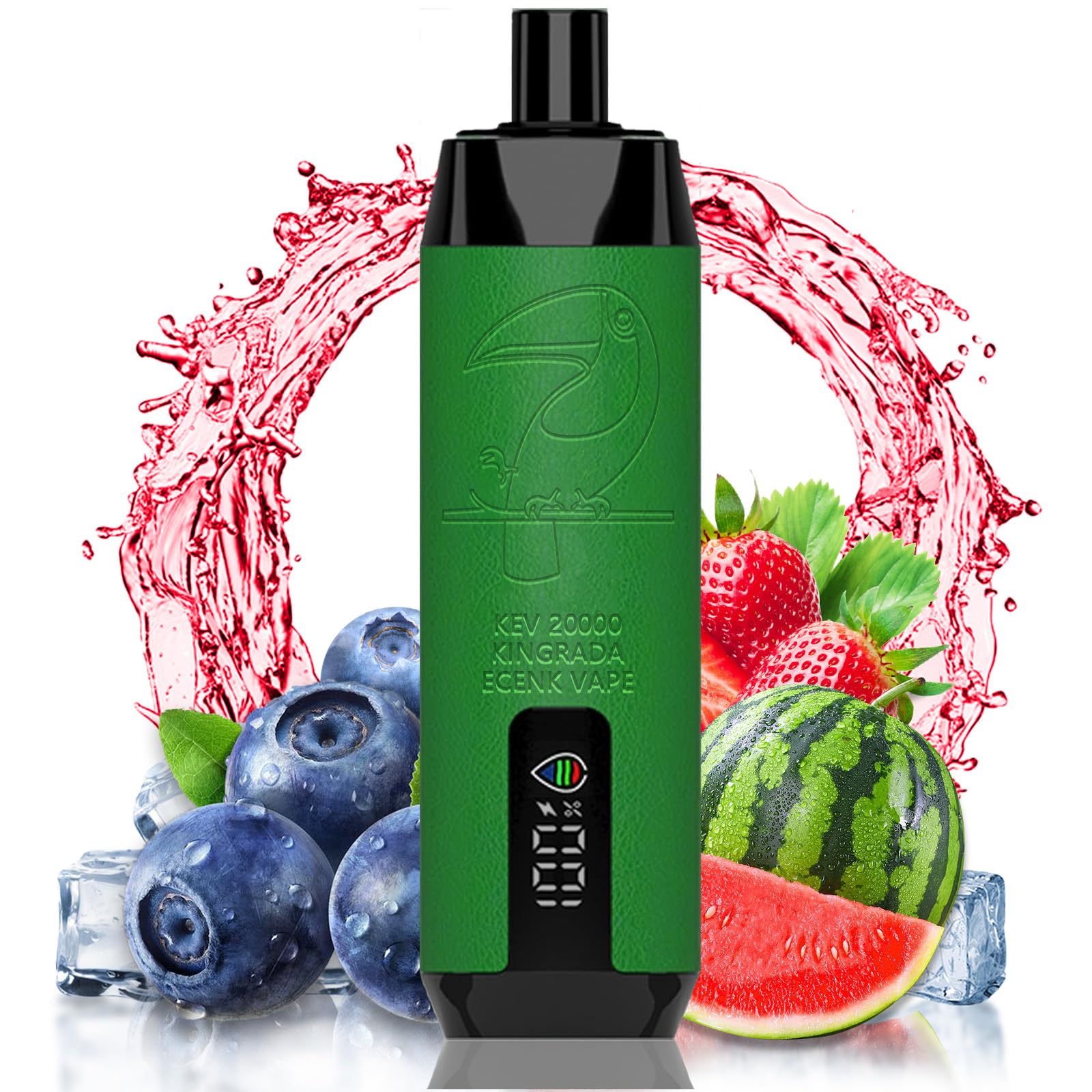 電子タバコ 使い捨て VAPE シーシャ 20,000回吸引可能 持ち運び ベイプ LEDディスプレイ搭載 充電式 爆煙 肺に直達 快感を与える 10風味 たばこ ニコチンなし タールなし 禁煙 煙量調節可能 個別防塵キャップ付き Kingrada (ブルーベリー·イチゴ·スイカ)