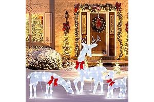 Weillsnow Reindeer Family Christmas Decorations, 3-Piece Christmas Deer Family, Outdoor Reindeer with Lights