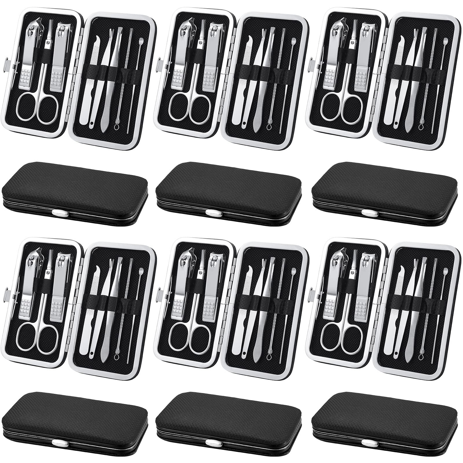 Photo 1 of 12 Sets Manicure Set Nail Clippers Pedicure Kit Stainless Steel Professional Pedicure Set Grooming Kits Nail Care Tools with Luxurious Travel Case for Nail Care (Black, 8 In 1) 8 In 1 Black
