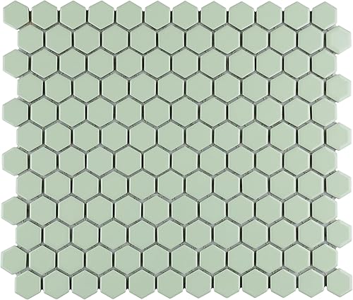 Miniatura 2 de Merola Tile Metro - Azulejo de porcelana hexagonal de 1 pulgada, color menta brillante, 10-14 x 11-78 pulgadas