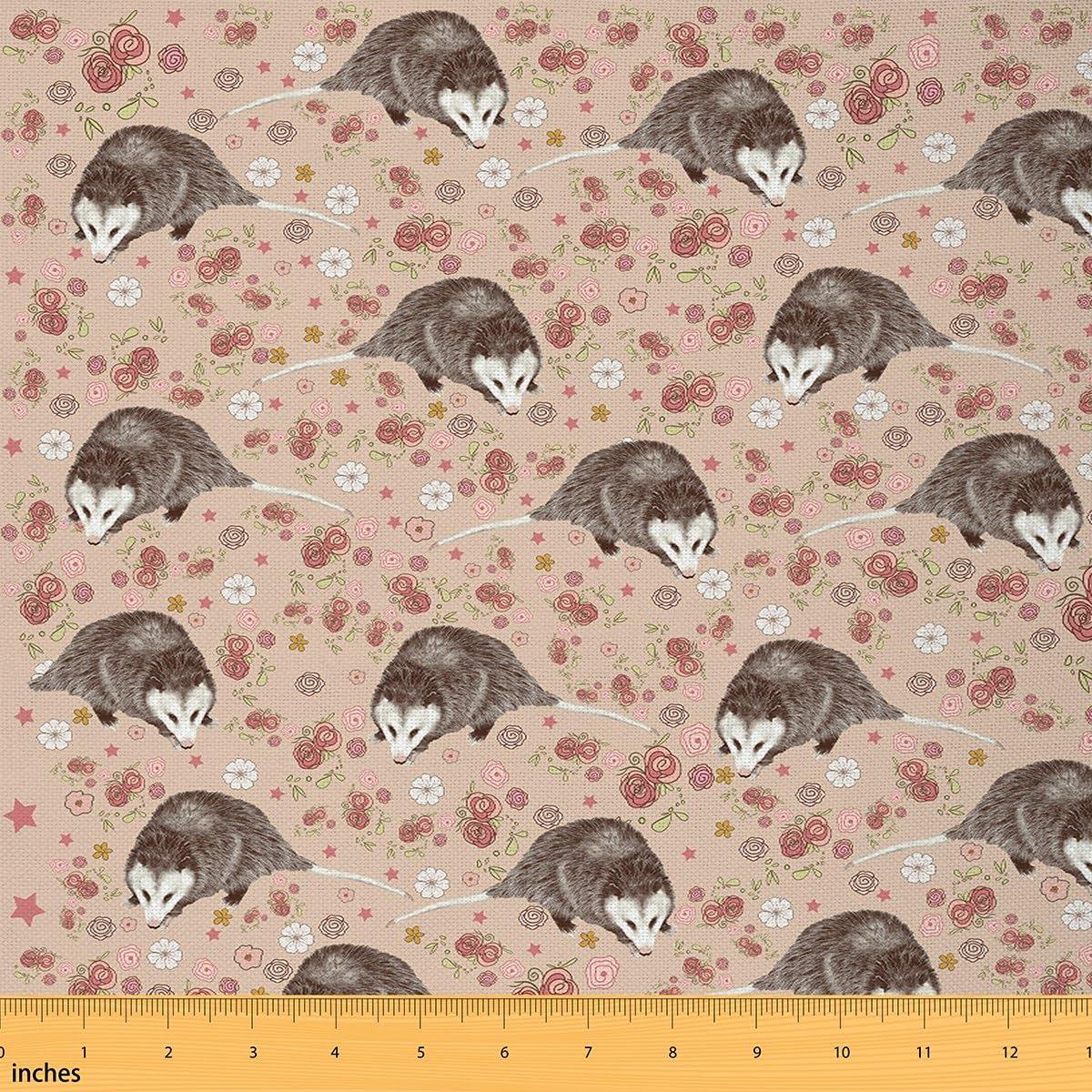 Funny Opossum Fabric by The Yard Cute Possum Upholstery Fabric for Chairs Floral Branches Carton Animal Lovers Decorative Waterproof Outdoor Fabric 1 Yard (L92*W150cm) — image 1