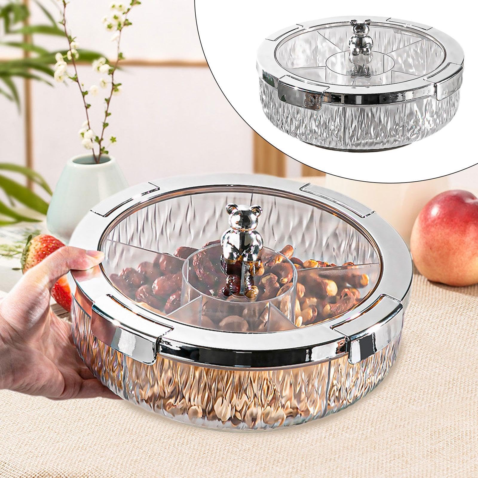 F Fityle Assiette de Fruits secs, Bonbons, Noix, Plat de décoration pour la Maison avec Compartiment, Plateau de Service Rotatif divisé, Assiette d'apéritif, Blanc