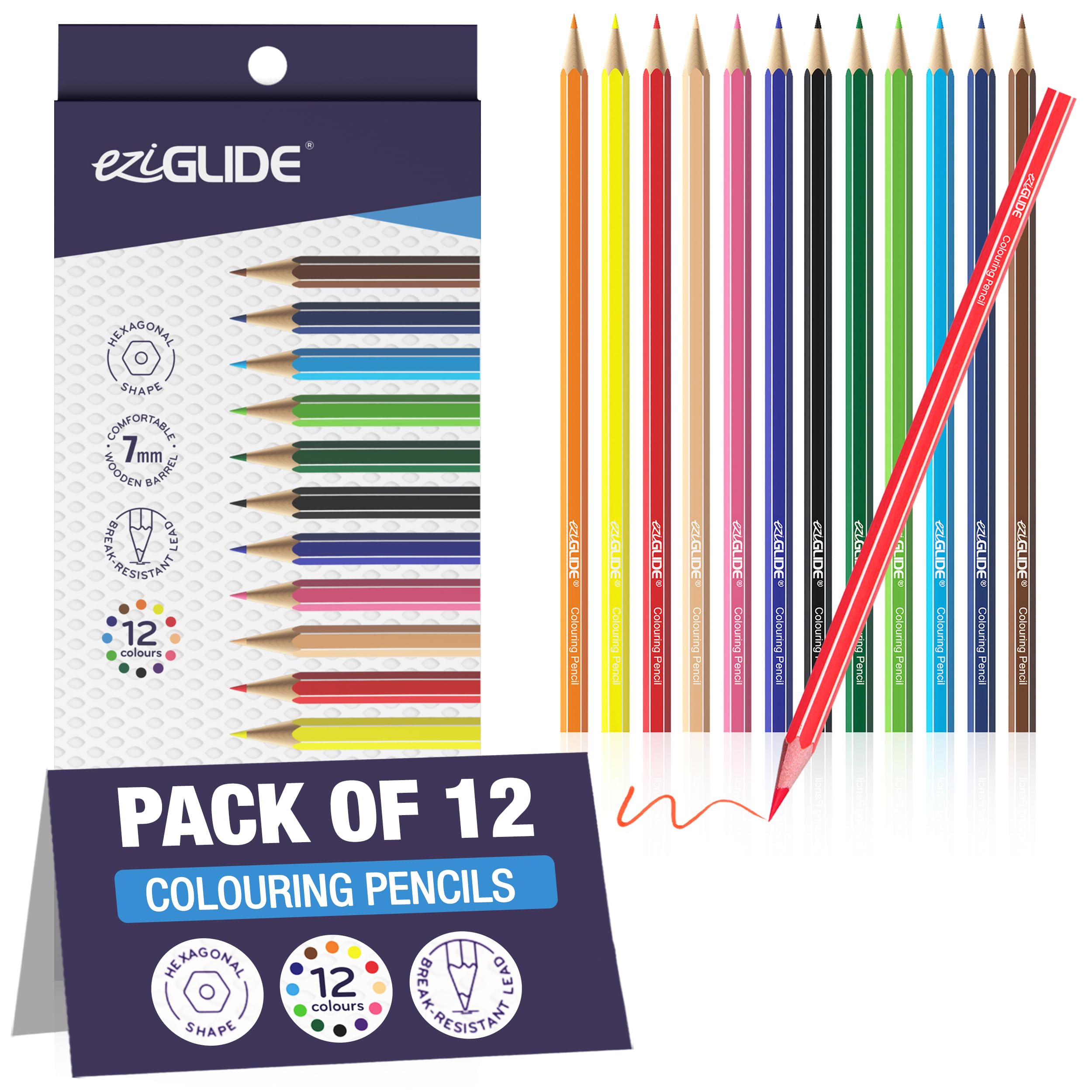 Eziglide Colouring Pencils, Pack of 12 Colouring Pencils, Pencil Set of 12 Assorted high pigment colours, Ideal Colouring Pencil for Adults & Children whether Doodling, Sketching, Coloring, Drawing
