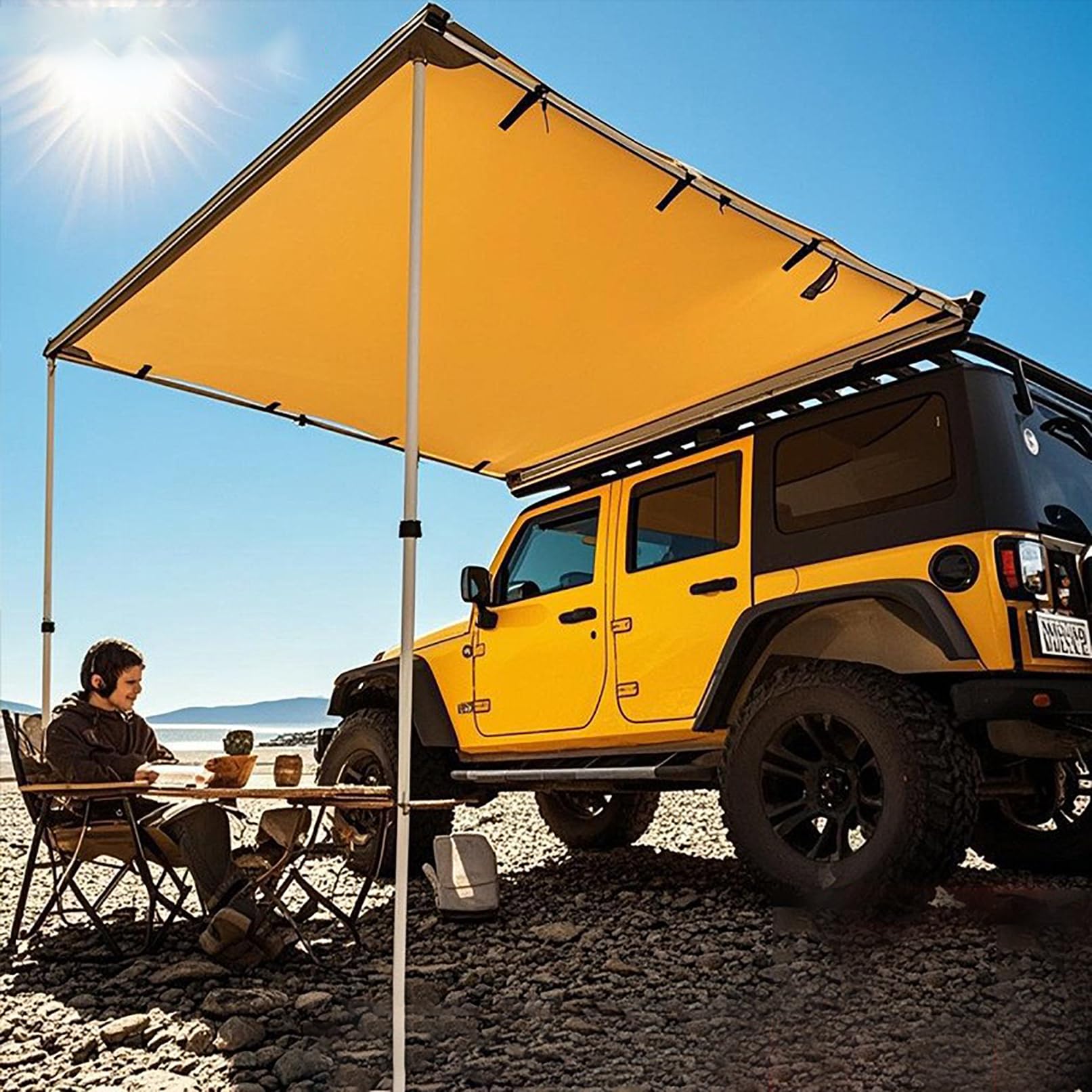Ausziehbarer Dachträger-Sonnenschutz, PU5000 mm Einziehbare Auto-Seitenmarkise mit Aufbewahrungstasche, Wetterfestes UV50+ Vorzelt Wohnwagen mit Tragetasche (Size : 160x250cm/5.2x8.2ft)