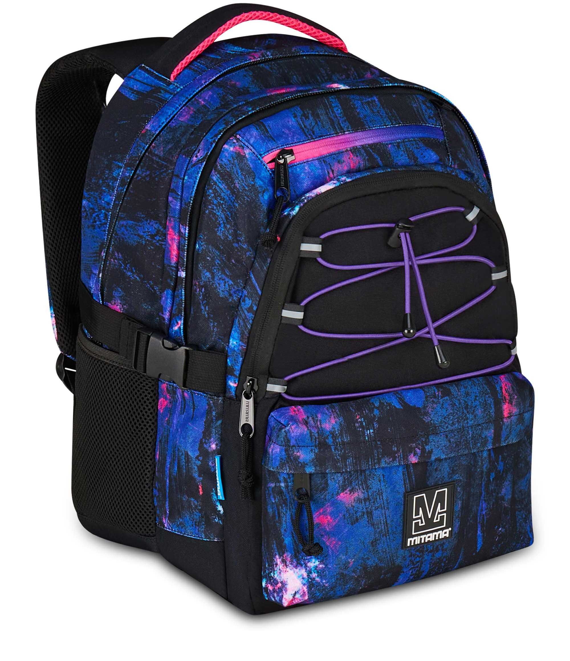 Mitama Zaino Scuola #BDBF PURPLE BRUSH, Viola, Zaino Triplo Scomparto, Tasca Porta Borraccia, Porta USB Integrata, Larghezza Regolabile, Zaino Scuola Media e Superiore, Ragazza