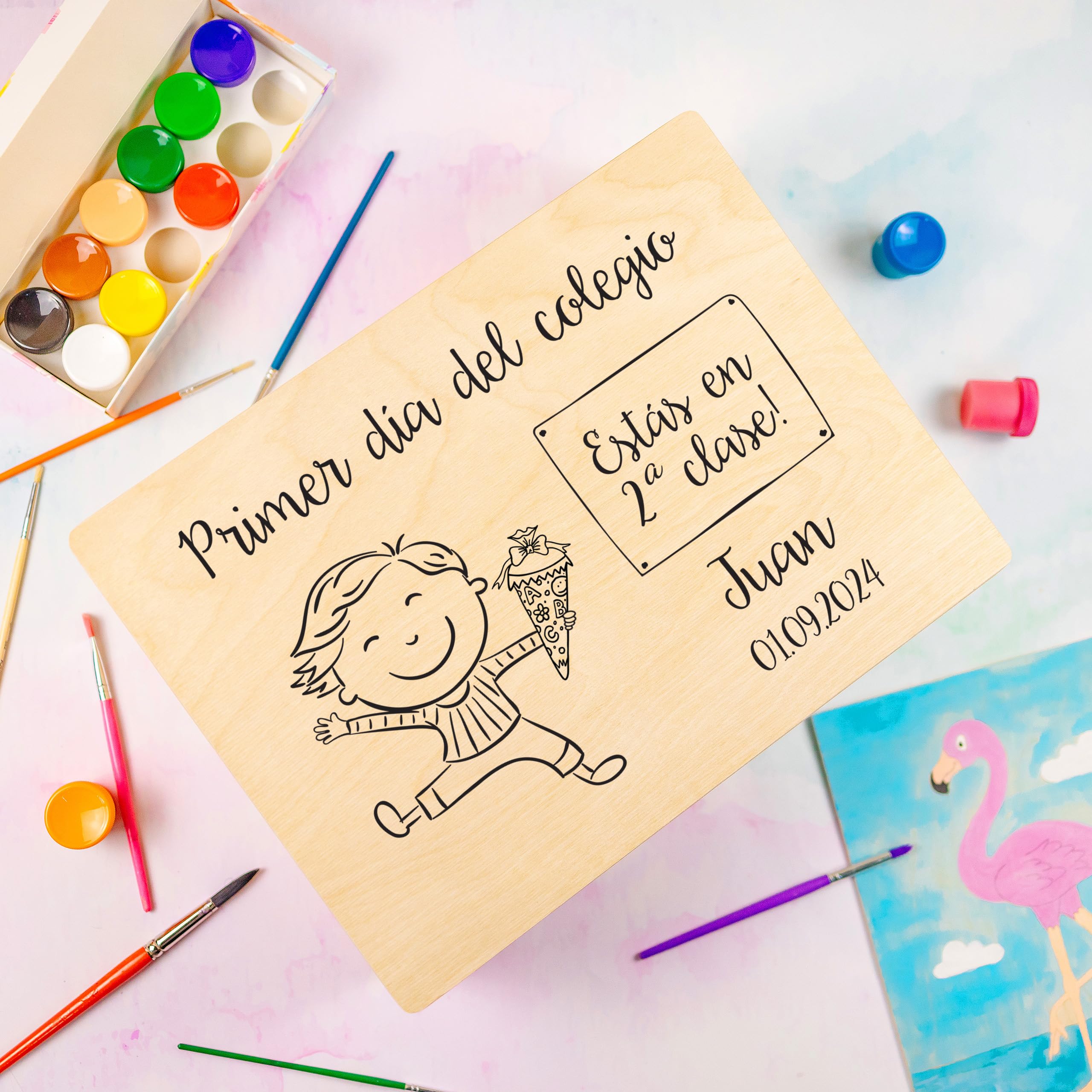Creative DECO Caja de Regalo Escolar Personalizada con tu Texto de Madera