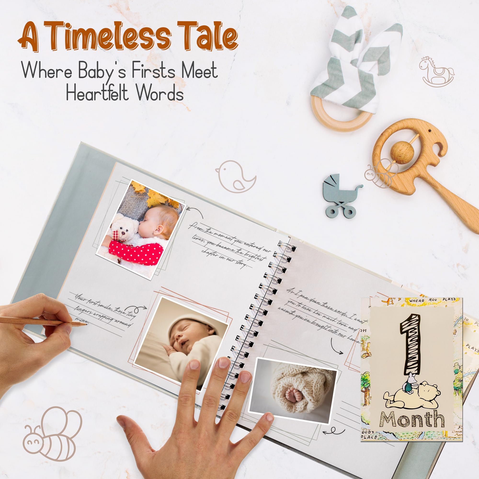 Baby Louise Book Keepsake | Memory Book (9.5”x8.5”) | Hardcover Album and Memory Book w/Enclosed Spiral Binding | Photo Albums w/Pooh Graphics & Milestone Cards | Scrapbook Album