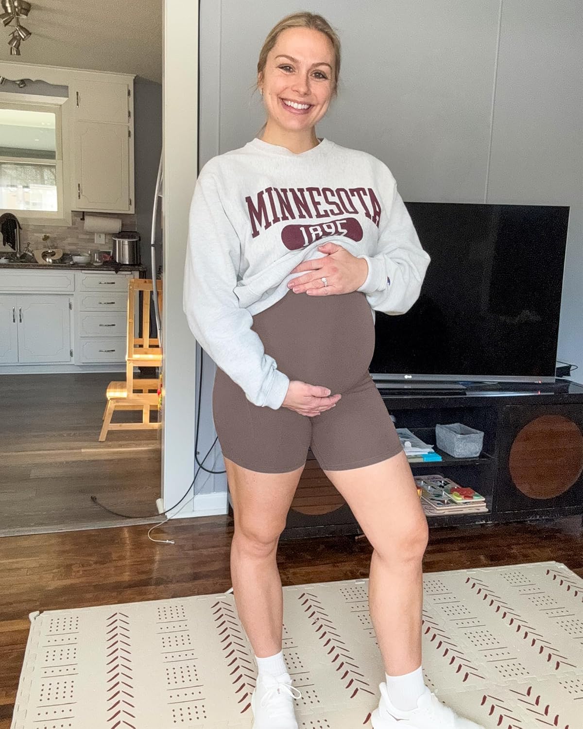 G4Free Barefeel Maternity Biker Shorts with Pockets Over The Belly Legging Pregnancy Yoga Pants Athletic Workout 5" 8.5" - Image 3