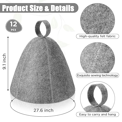 Miniatura 2 de Jiuguva Sombreros de sauna de lana, sombrero ruso para sauna, sombreros de sauna para mujeres, accesorios de ducha de sauna (gris, 12 piezas)