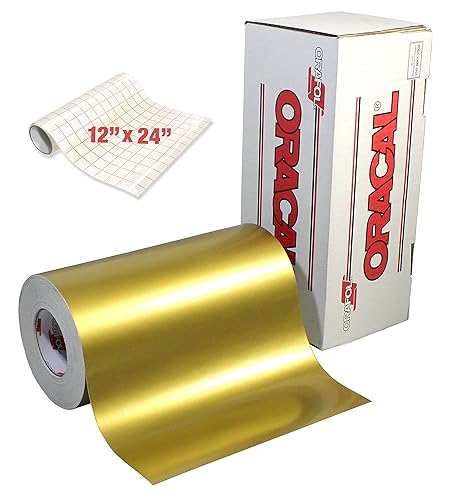 ORACAL Vinilo adhesivo metálico dorado brillante para manualidades, para Cameo, Cricut y Silueta incluyendo rollo de papel de transferencia