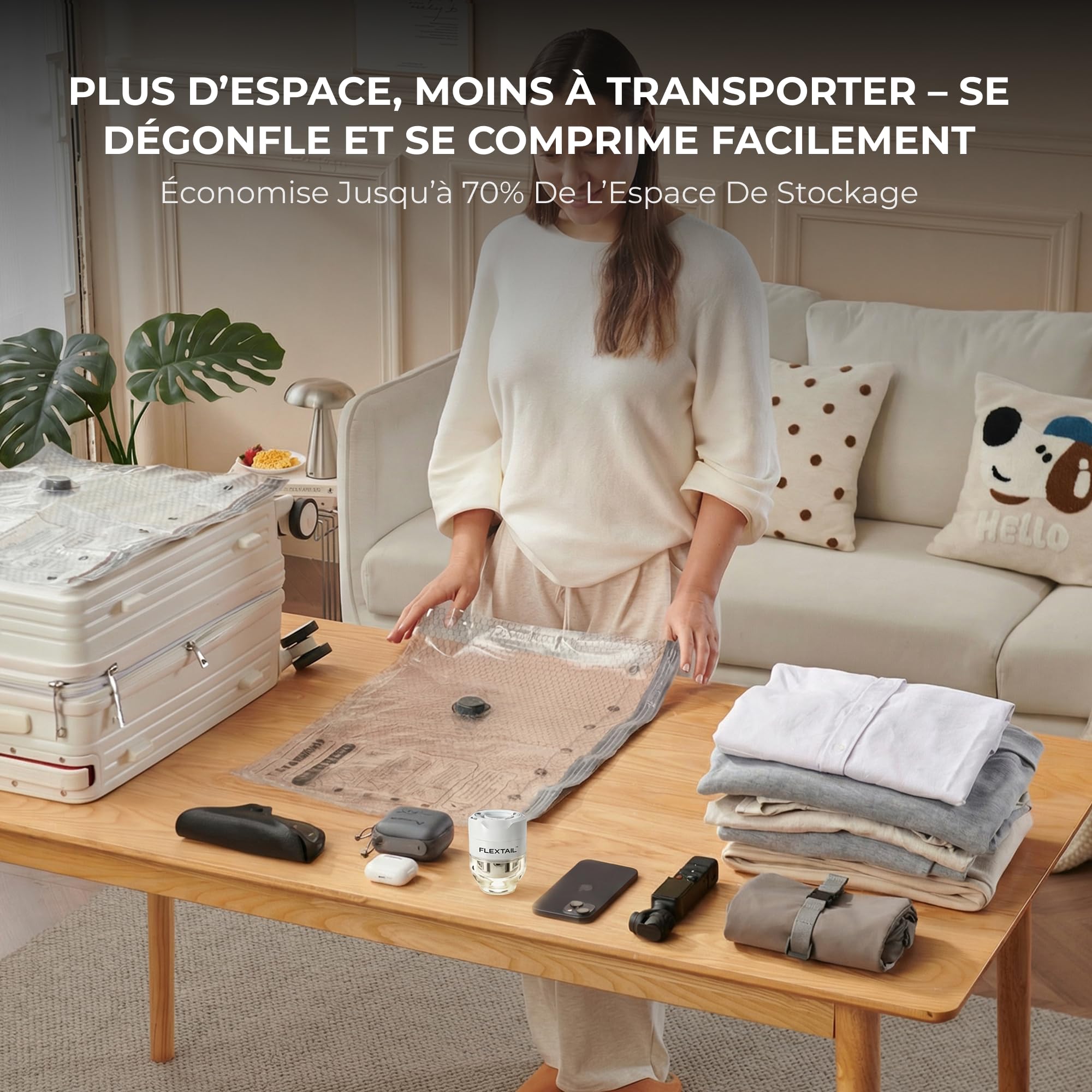 FLEXTAILGEAR Mini Pompe à Air Électrique Portable 3-en-1 : Gonfleur sans Fil avec Lanterne LED 5 Modes, Pompe à Vide pour Sac de Rangement, Matelas de Camping et Bouée - Légère et Silencieuse