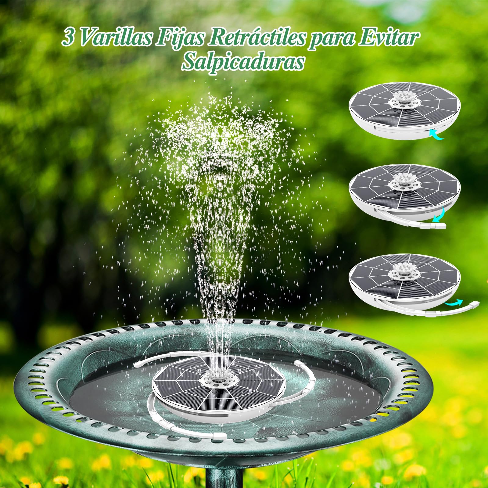 AISITIN Fuente Solar LED 6.5W con Mando a Distancia | Batería 3000mAh Soporte Fijo 8 Tipos de Chorros Para Estanque