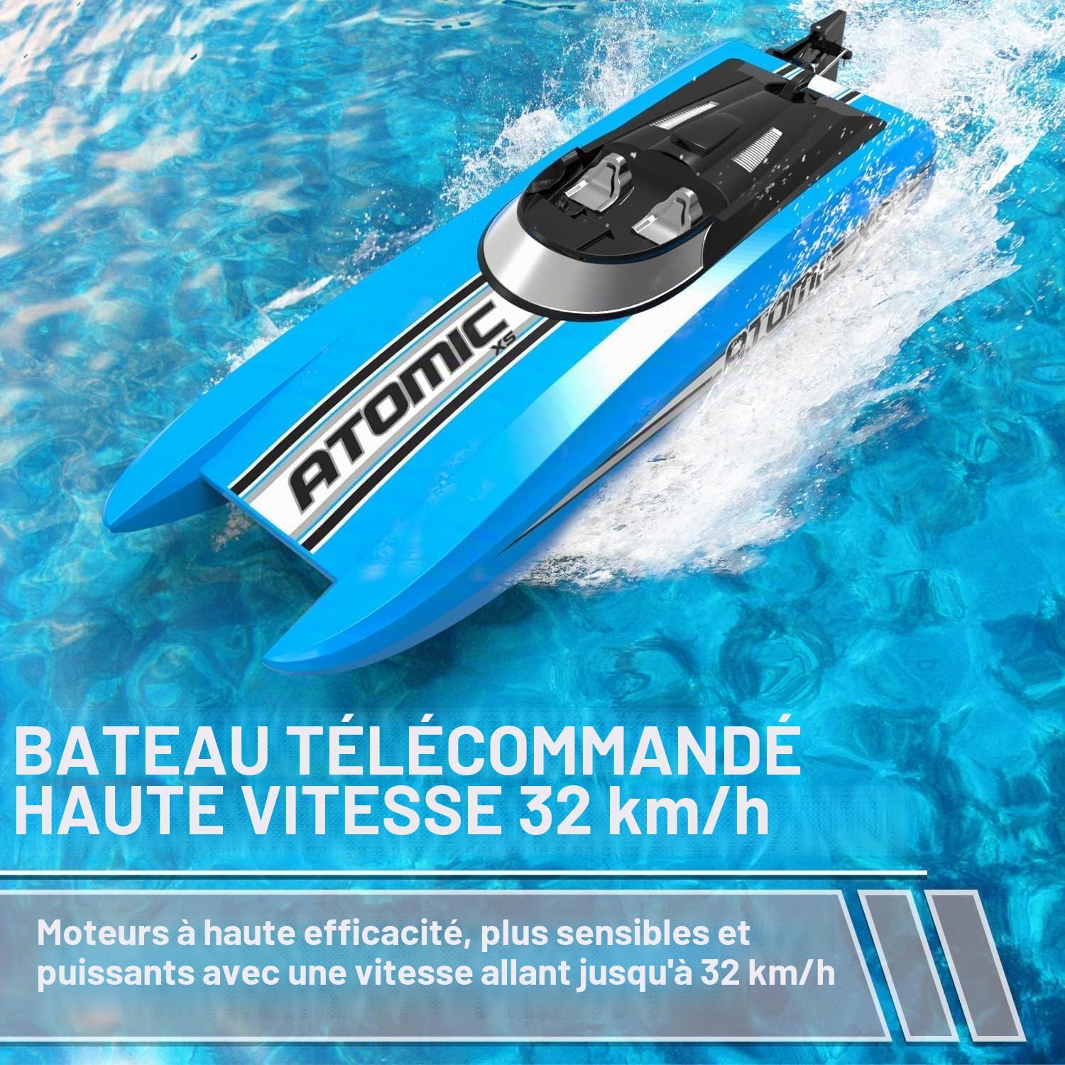 volantexrc Bateau Télécommandé, RC Bateau débutant, 2,4 GHz Haute Vitesse Bateaux avec Alarme de Batterie Faible pour Adultes (Atomic XS)