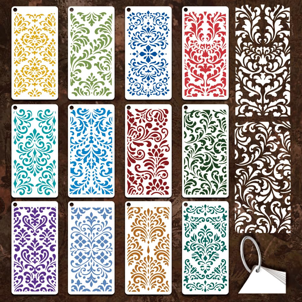 GOMAKERER 12 Sheets French Style Floral Stencil for Painting, Vintage Ornate Baroque Drawing Templates Reusable PET Damask Stencils for Painting on Wall Wood Home Decor