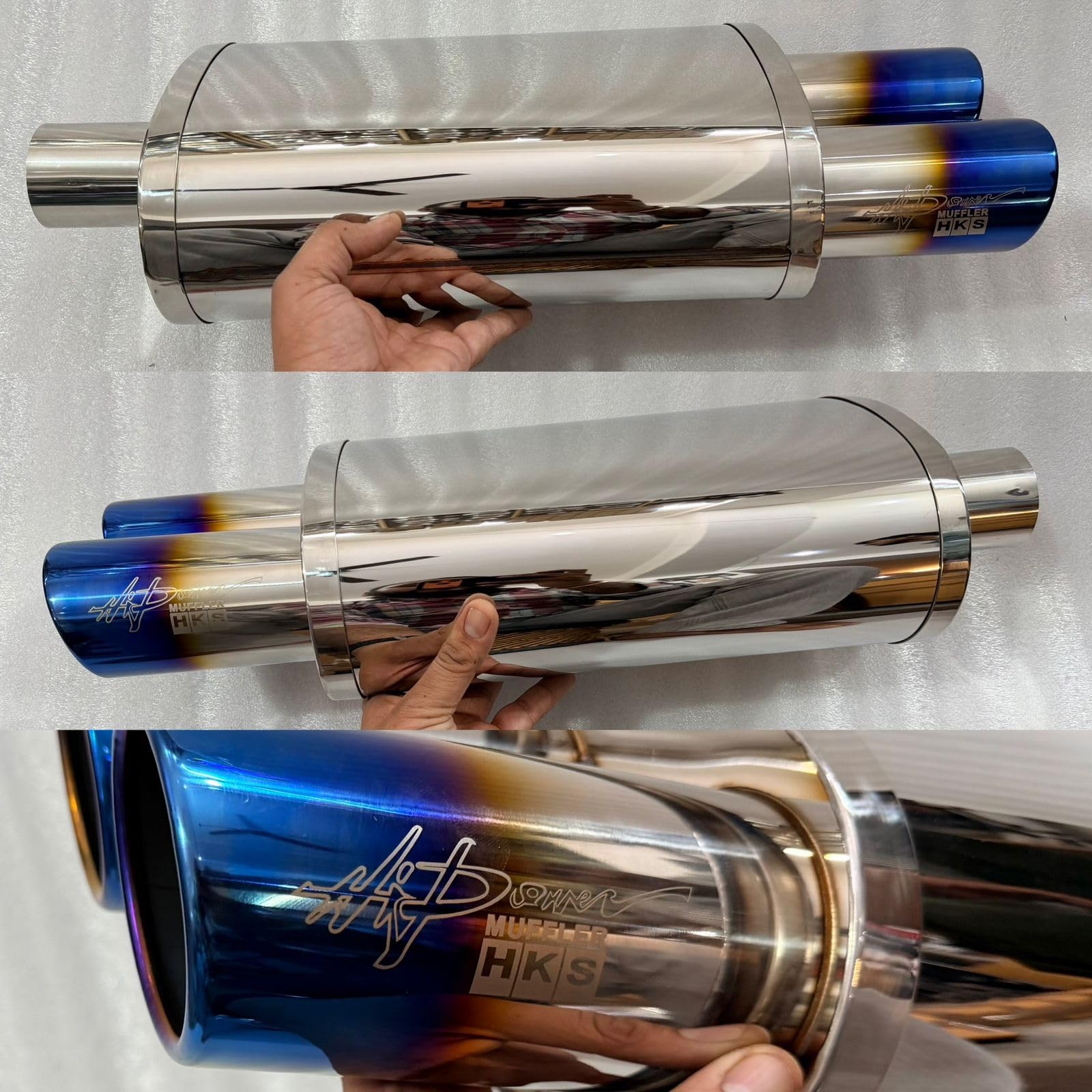 CAR Stainless STEEL HKS DOUBLE ROUND TIP Exhaust Muffler Silencer Burnt Tip HKS Muffler Car Exhaust System Loud Exhaust HKS Dual ROUND TIP UNIVERSAL FOR ALL-image-47