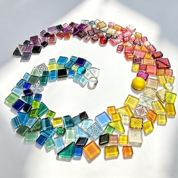 IcosaMro 2.2LB Mosaic Tiles for Crafts DIY Supplies for Stepping Stone Project Mixed Shapes Colorful Crystal Glitter Stained Glass Pieces for Mosaic Projects