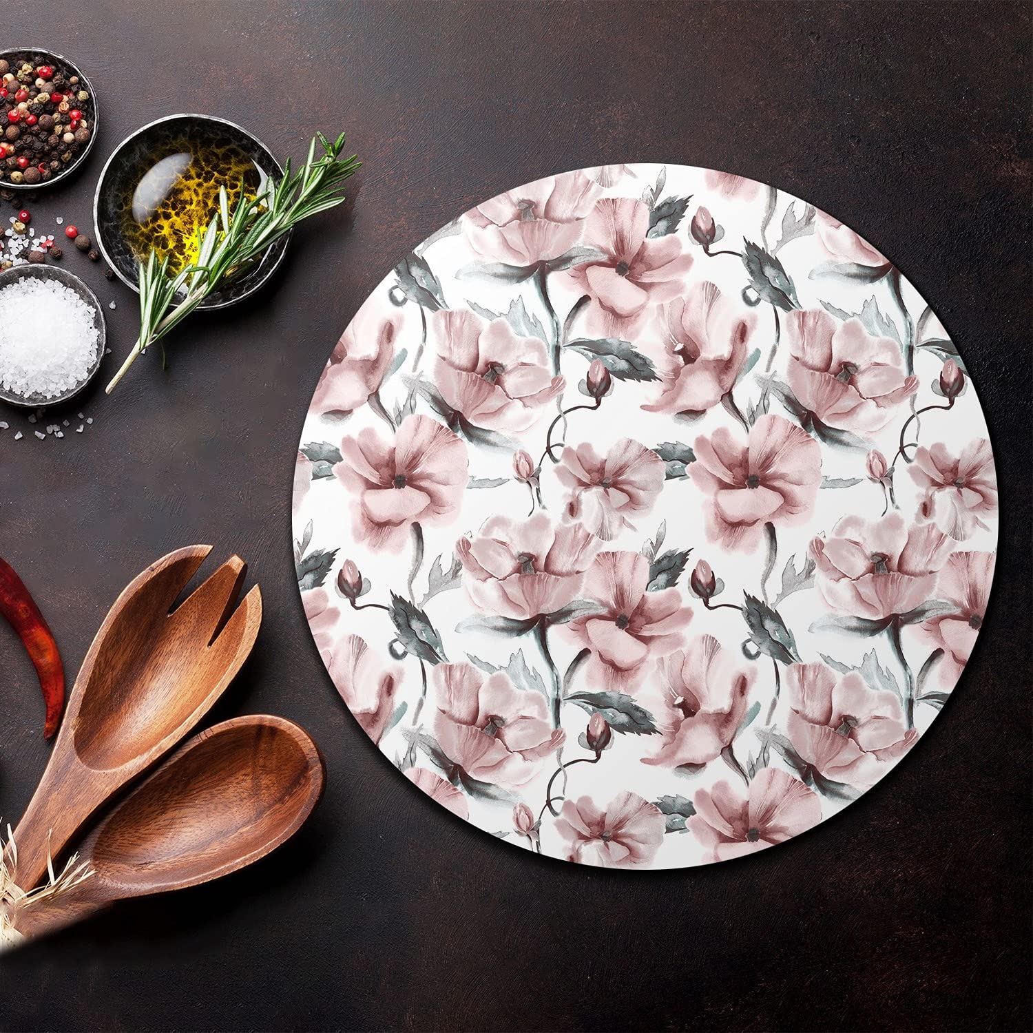Coloray Glas Schneidebrett 40cm Herdabdeckplatte Servieren von Speisen Spritzschutz Glasabdeckplatte Gehärtetes Glas Induktionsherdabdeckung - Blumenrot-Greylarge.