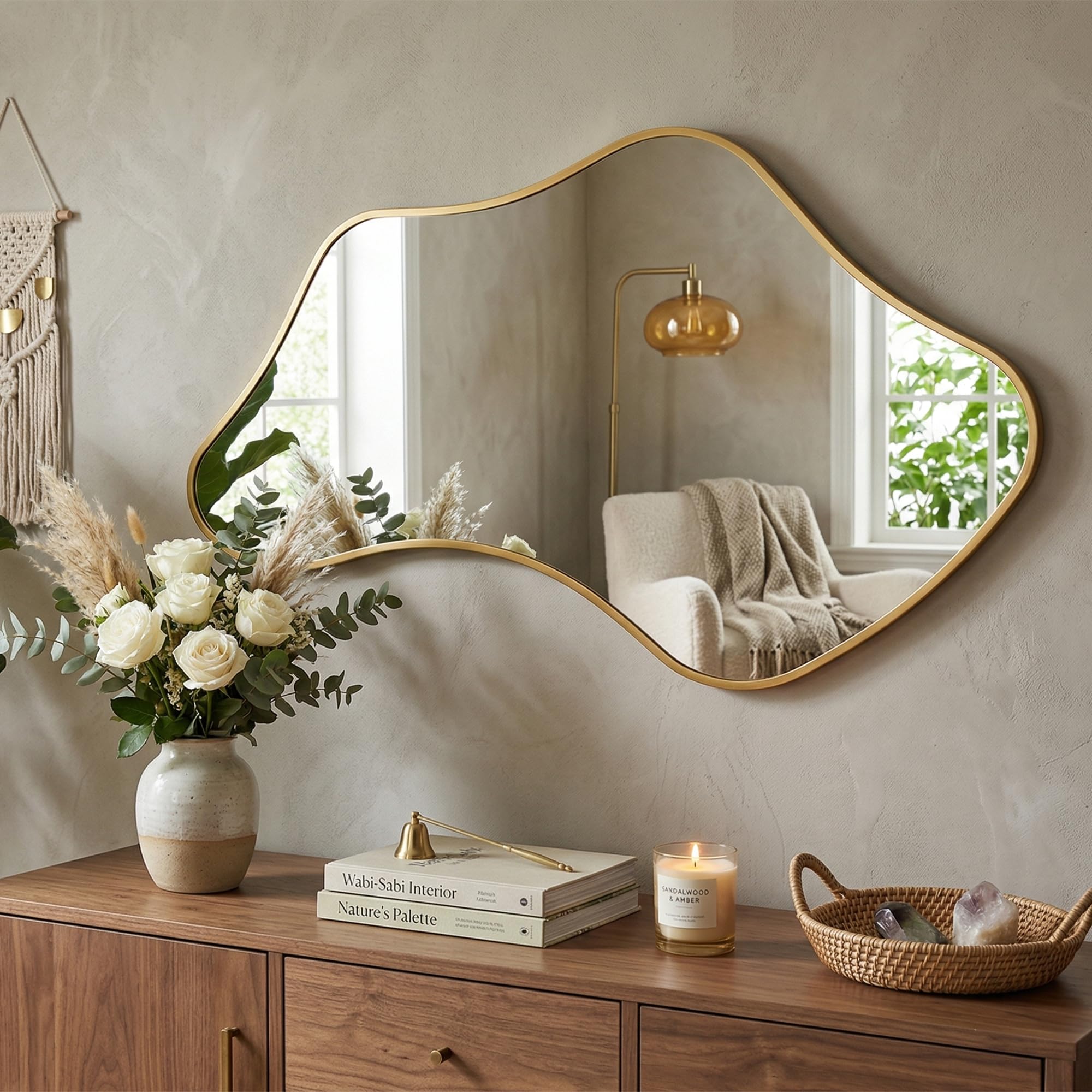 Fahomiss Irregular Wall Mirror โ Unique Decorative Mirror for Bedroom, Hallway & Living Room (Gold, 50 * 90)